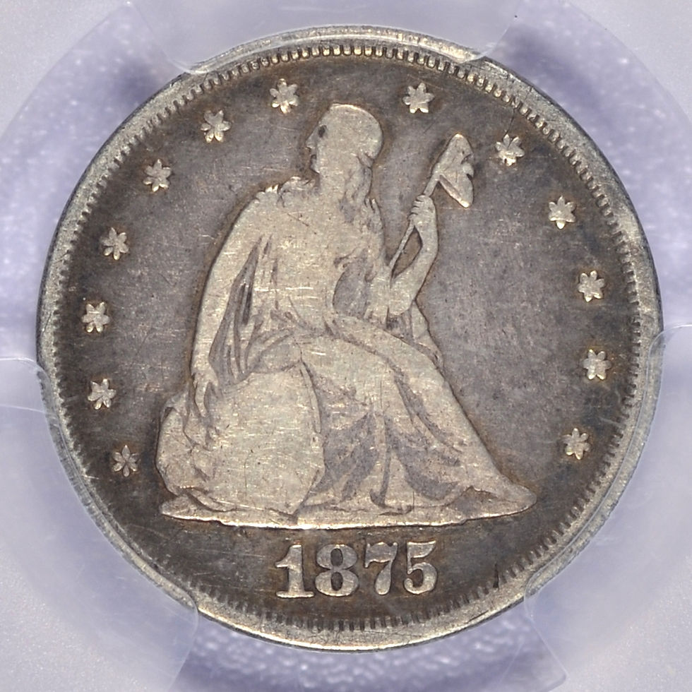 Thumbnail: 1875 SEATED TWENTY CENT PIECE PCGS F15 CHOICE CIRCULATED EXAMPLE