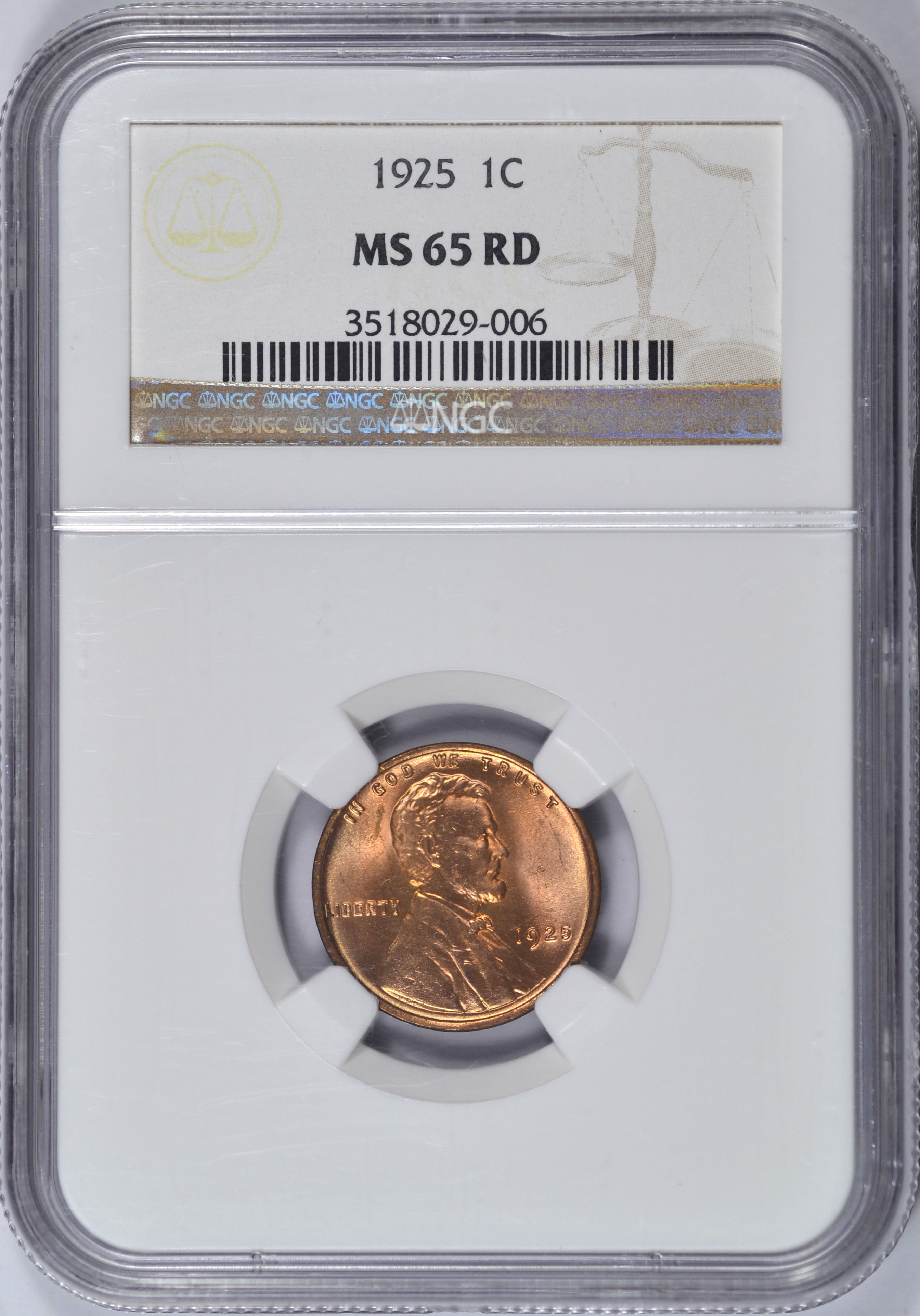1925 LINCOLN WHEAT CENT NGC MS65 RD GEM BU NICE