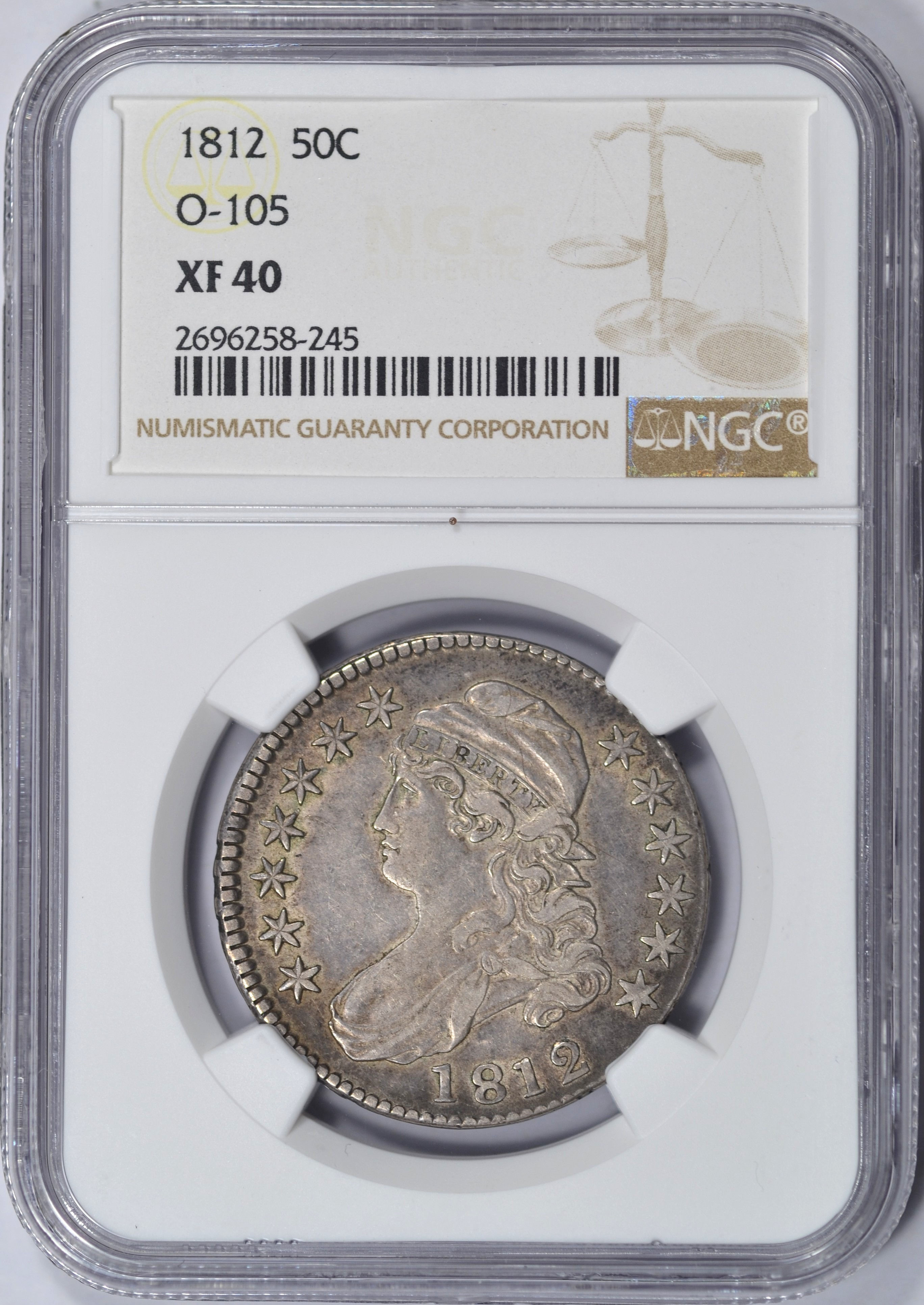 1812 CAPPED BUST HALF DOLLAR NGC XF40 O-105 R1 SUPER NICE