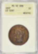 Thumbnail: 1857 BRAIDED HAIR LARGE CENT ANACS MS62 BN SOAPBOX LARGE DATE NICE