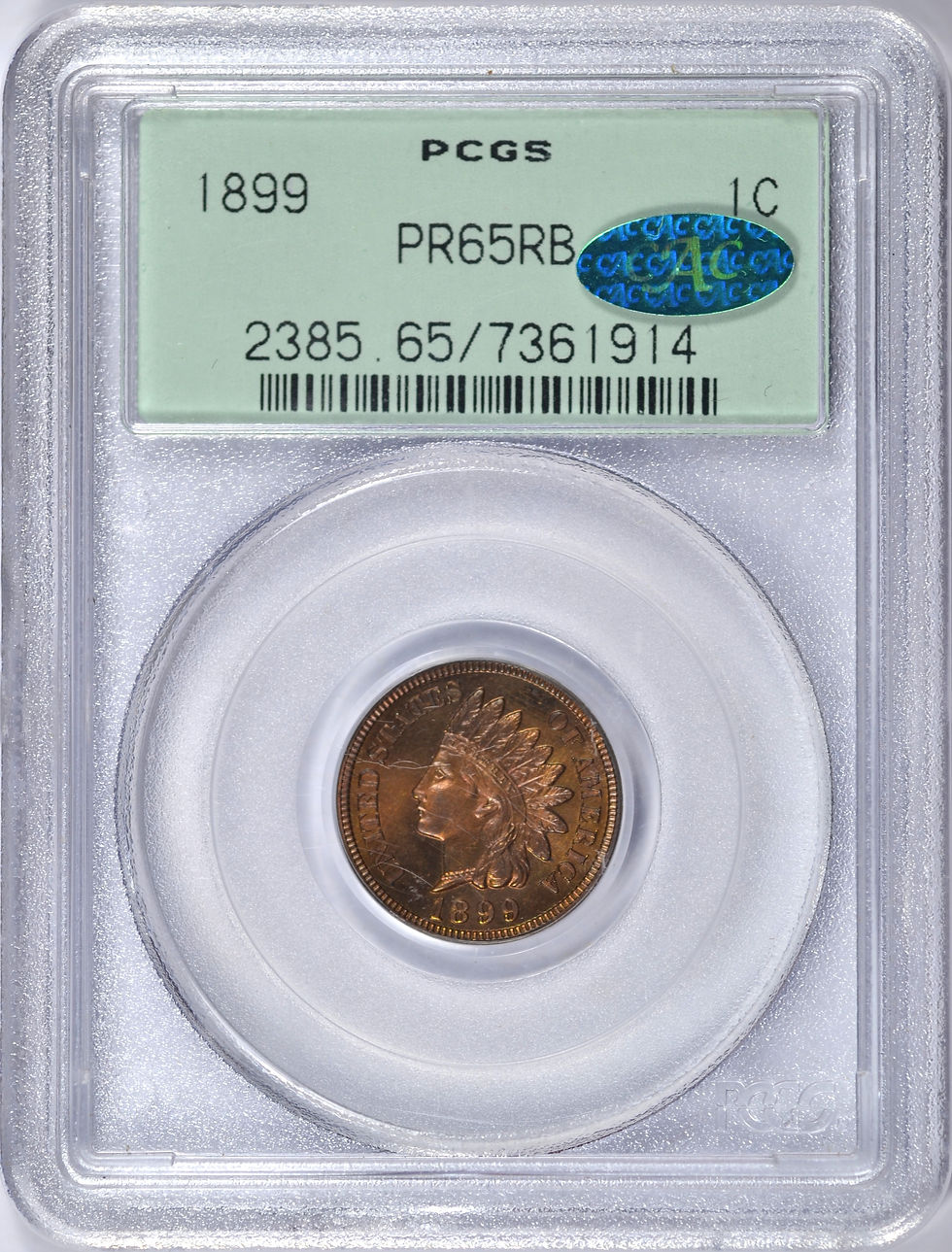 Thumbnail: 1899 INDIAN HEAD CENT PCGS PR65 RB CAC OGH BEAUTIFUL COIN