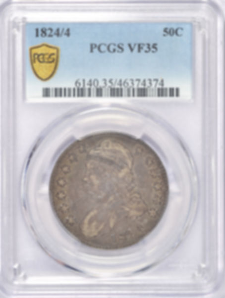 1824/4 CAPPED BUST HALF DOLLAR PCGS VF35 CHOICE COIN OVERDATE