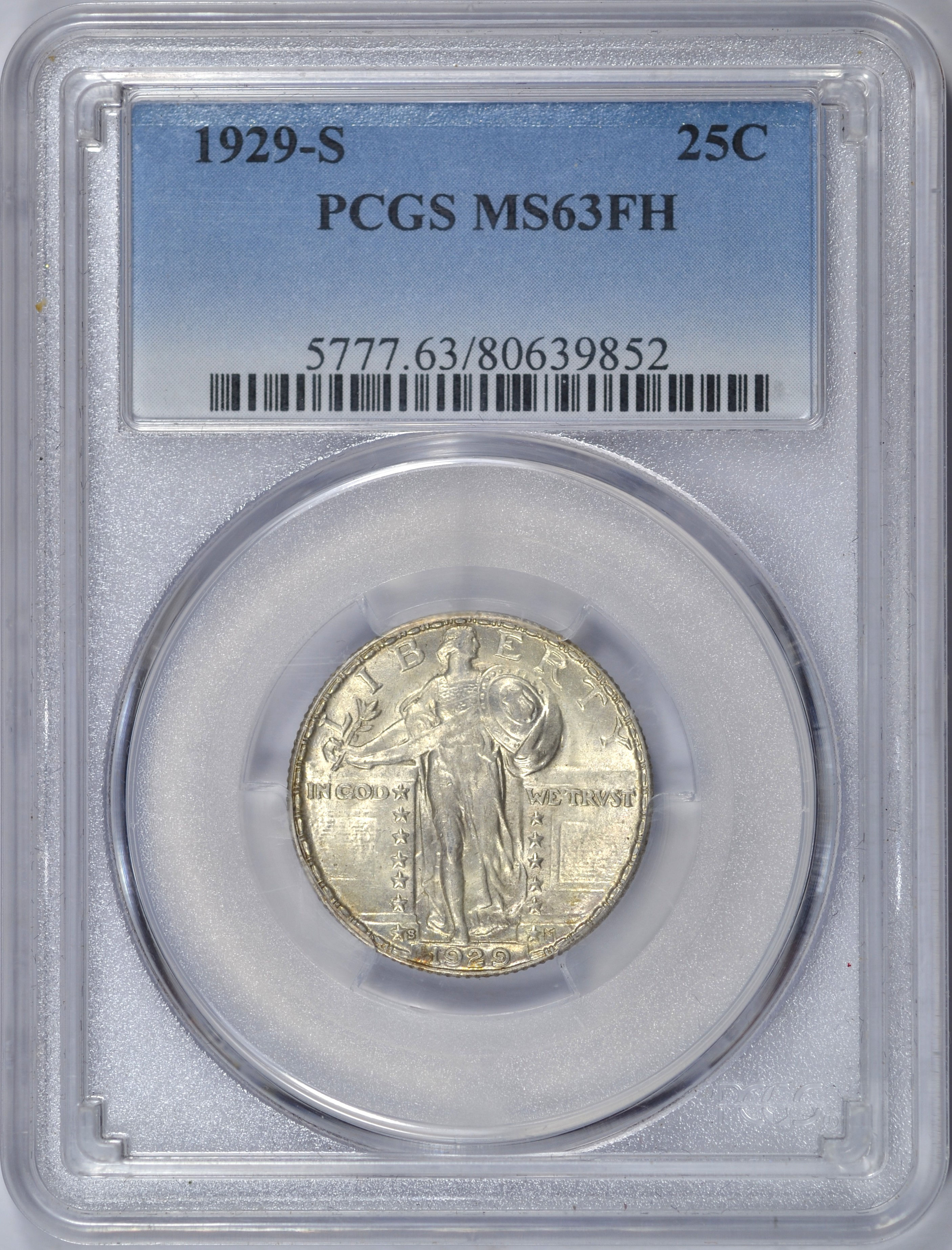 1929-S STANDING LIBERTY QUARTER PCGS MS63 FH NICE WHITE LUSTER