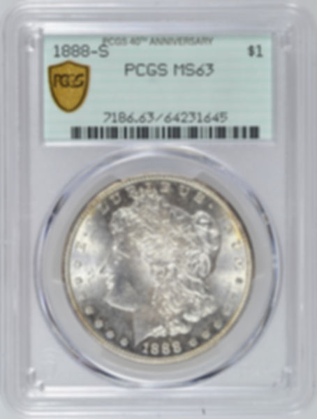 1888-S MORGAN SILVER DOLLAR PCGS MS63 OGH 40TH ANNIVERSARY CHOICE BU