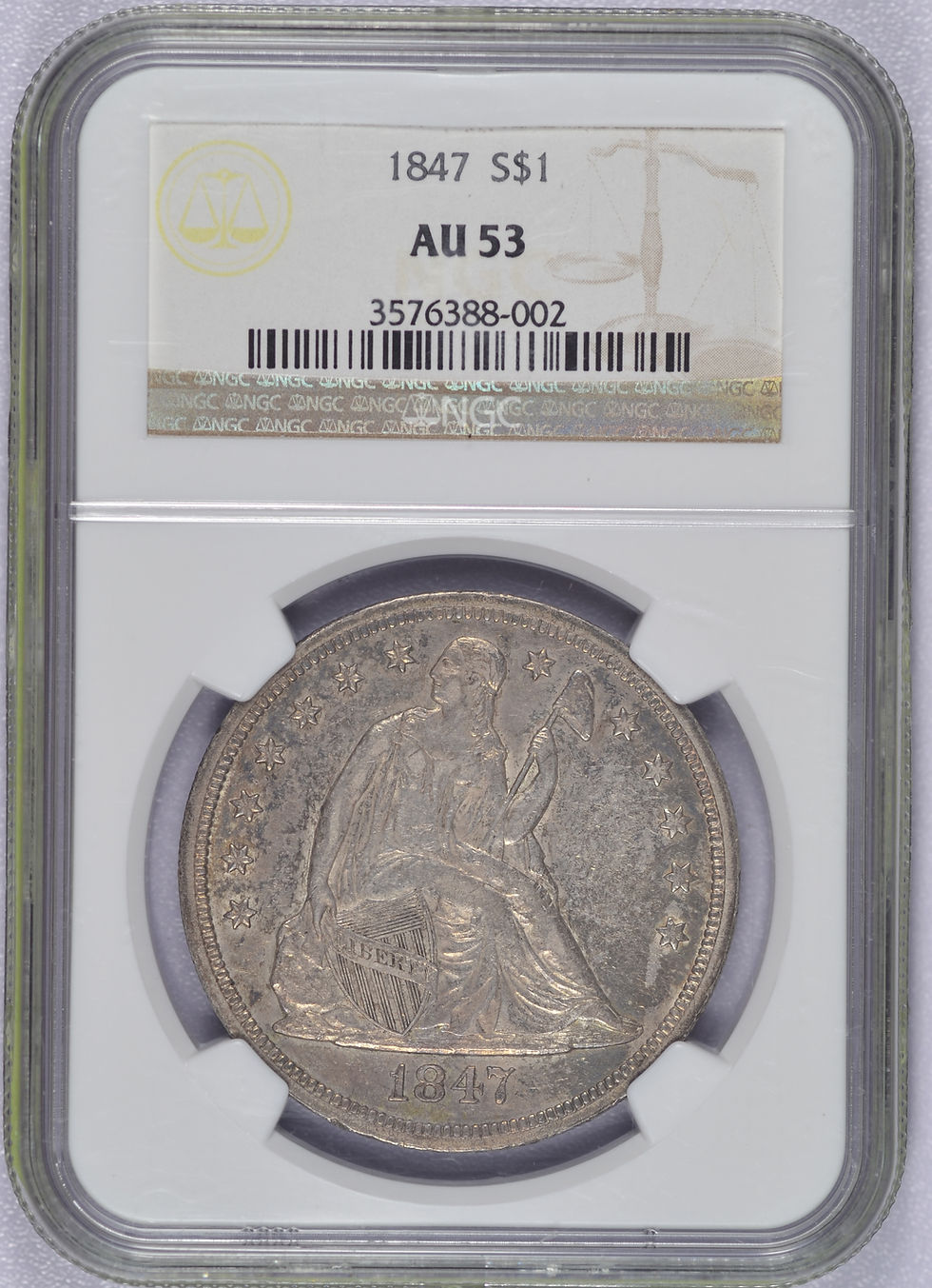 Thumbnail: 1847 SEATED LIBERTY DOLLAR NGC AU53 HIGH GRADE ALMOST UNCIRCULATED