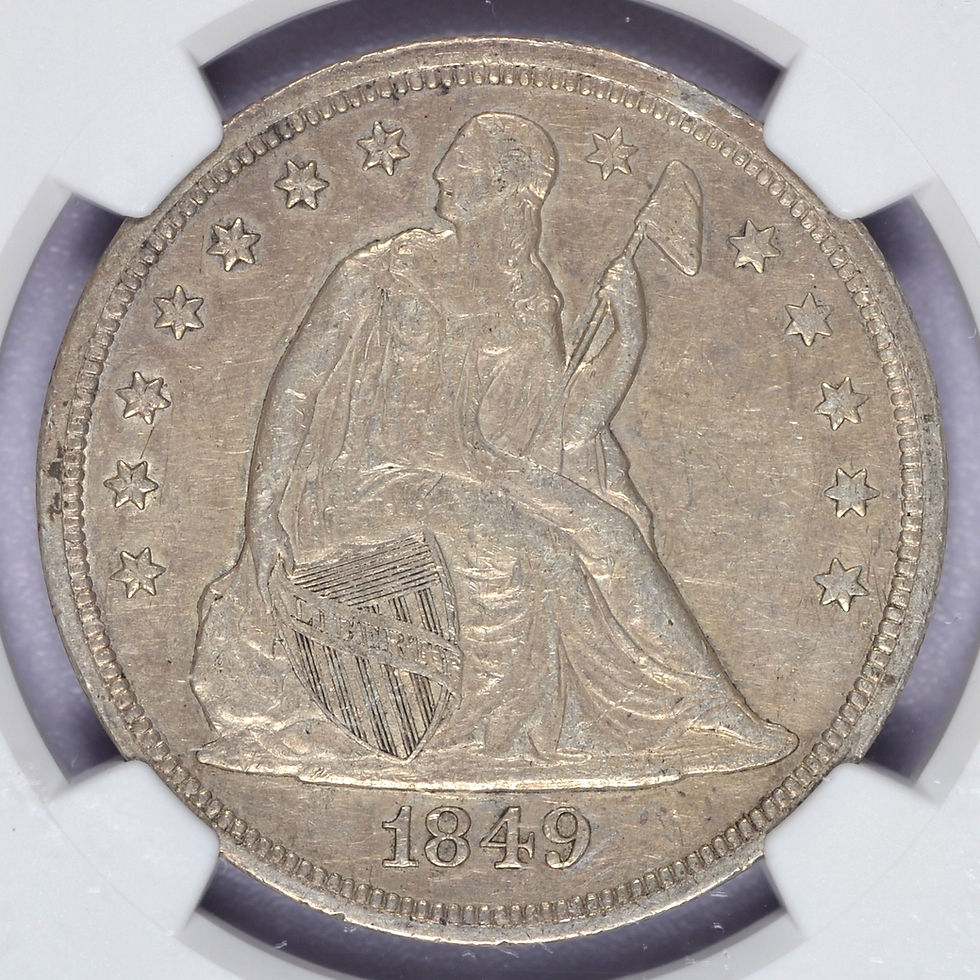 Thumbnail: 1849 SEATED LIBERTY DOLLAR NGC AU50 SOLID CIRCULATED EXAMPLE