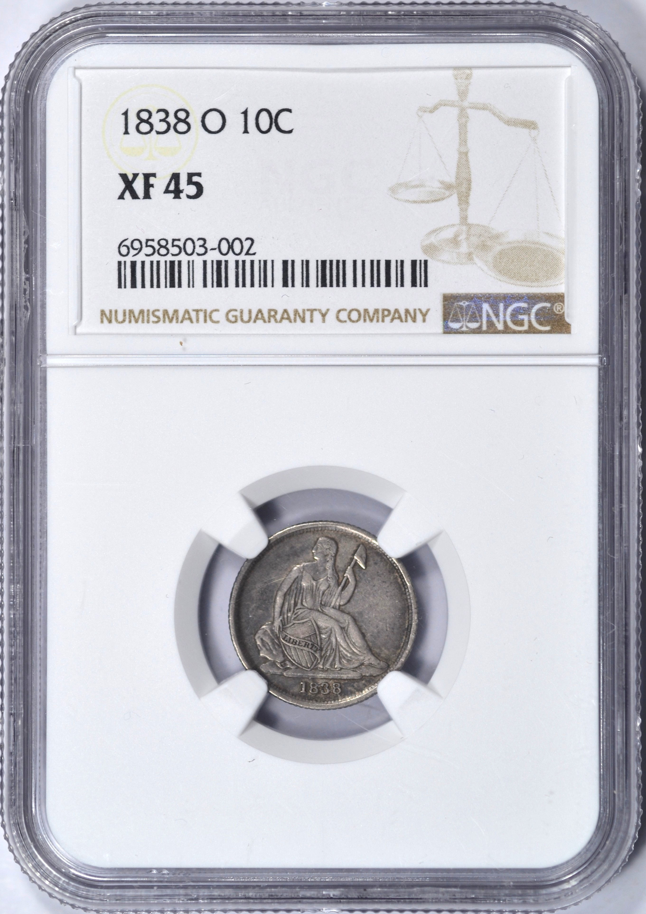 1838-O SEATED LIBERTY DIME NGC XF45 BEAUTIFUL COIN