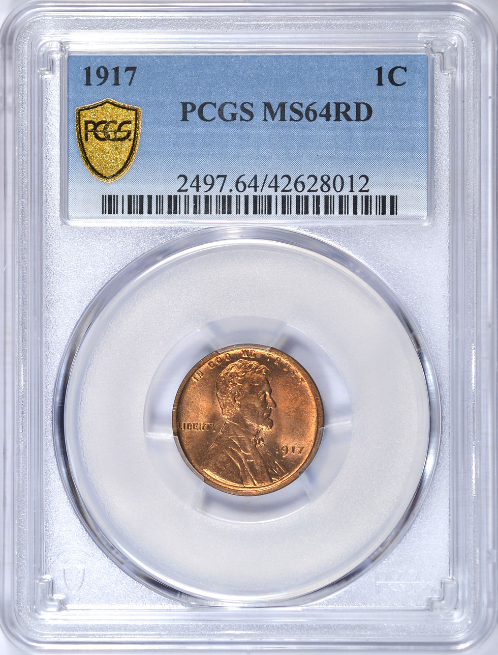 Thumbnail: 1917 LINCOLN WHEAT CENT PCGS MS64 RD PQ COIN BEAUTIFUL