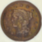 Thumbnail: 1857 BRAIDED HAIR LARGE CENT ANACS MS62 BN SOAPBOX LARGE DATE NICE