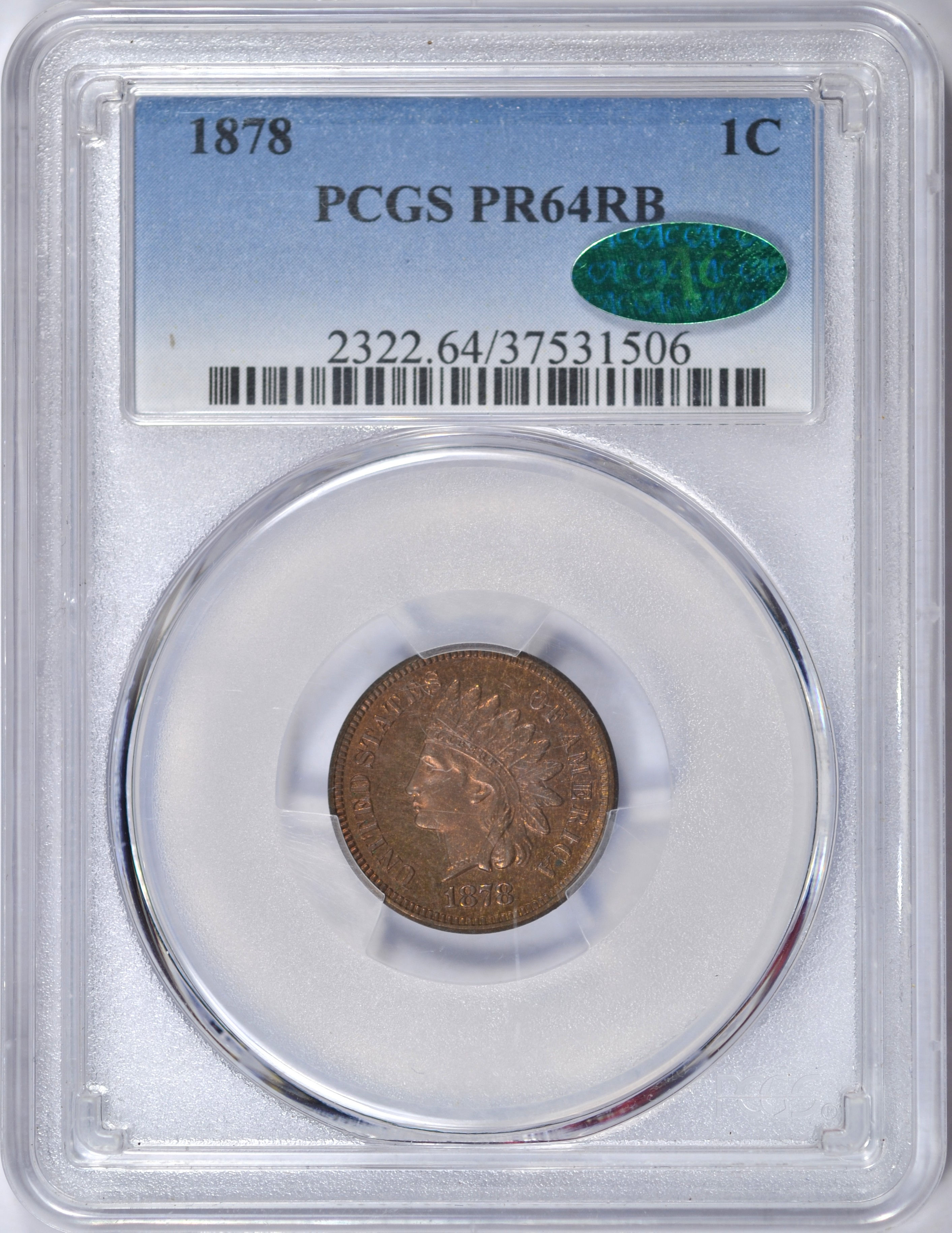1878 INDIAN HEAD CENT PCGS PR64RB CAC NICE PROOF