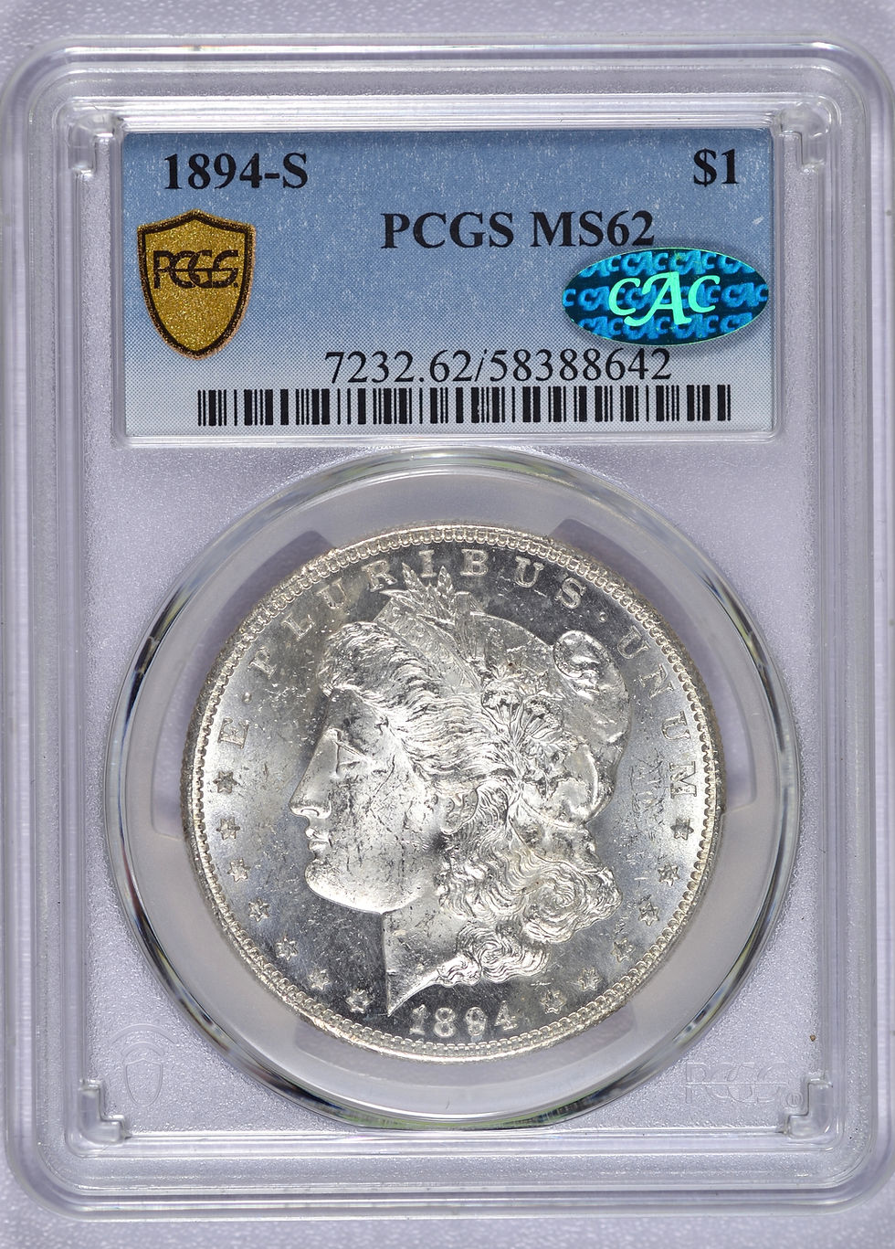 Thumbnail: 1894-S MORGAN SILVER DOLLAR PCGS MS62 CAC KEY DATE FROSTY LUSTER