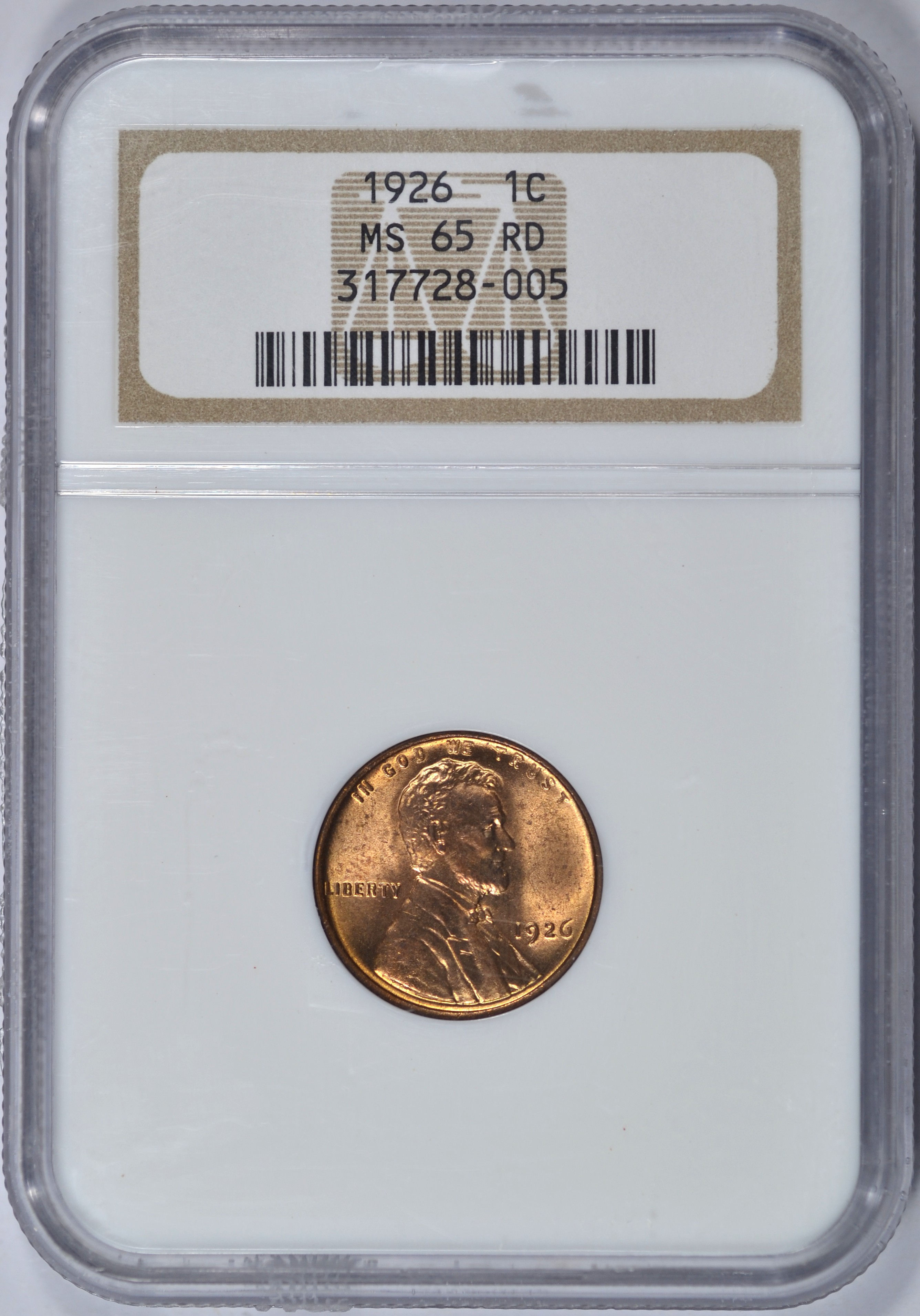 1926 LINCOLN WHEAT CENT NGC MS65 RD GEM BU NICE