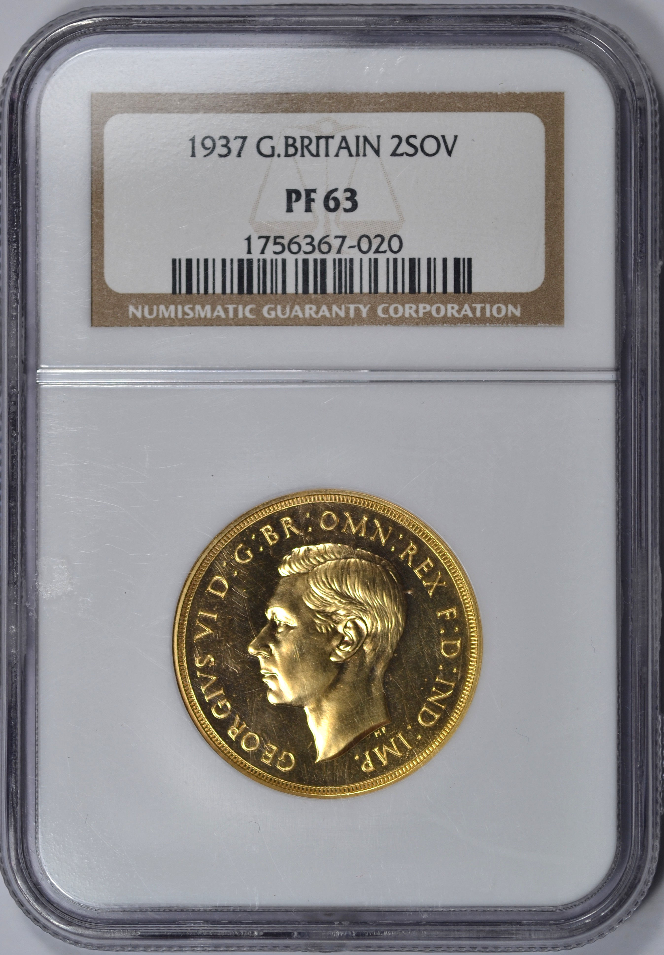 1937 GREAT BRITAIN 2 SOVEREIGN GEORGE VI PF63 CHOICE PROOF GOLD