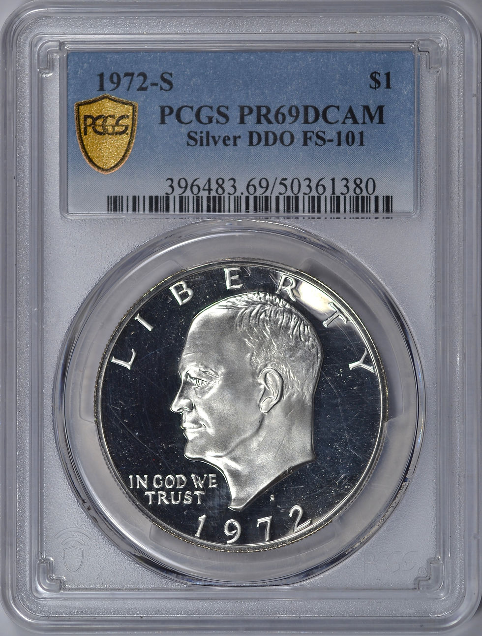 Thumbnail: 1972-S EISENHOWER DOLLAR PCGS PR69 DCAM DDO FS-101 SILVER