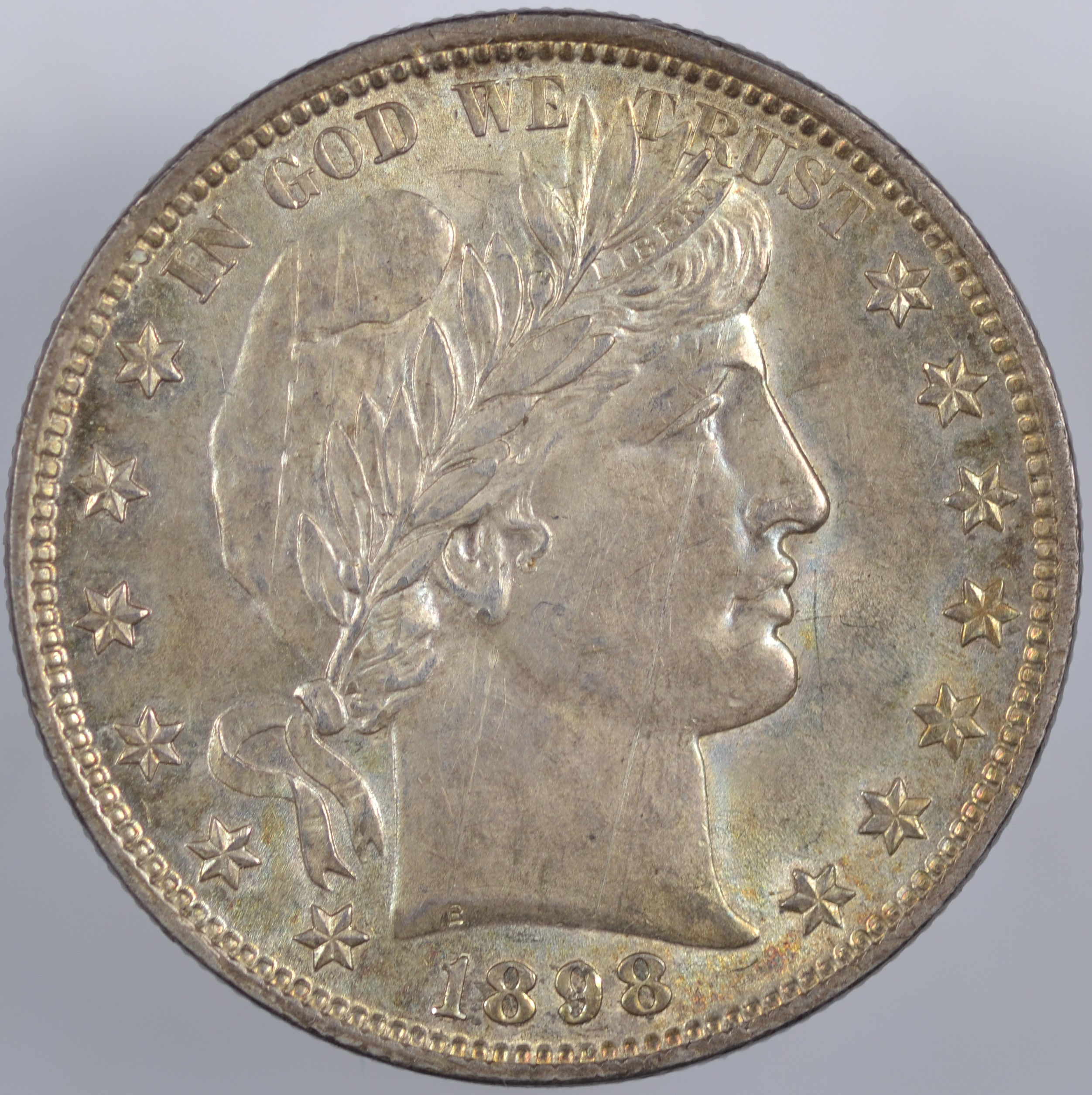 1898 BARBER HALF DOLLAR UNCIRCULATED DETAILS NICE COLOR & LUSTER