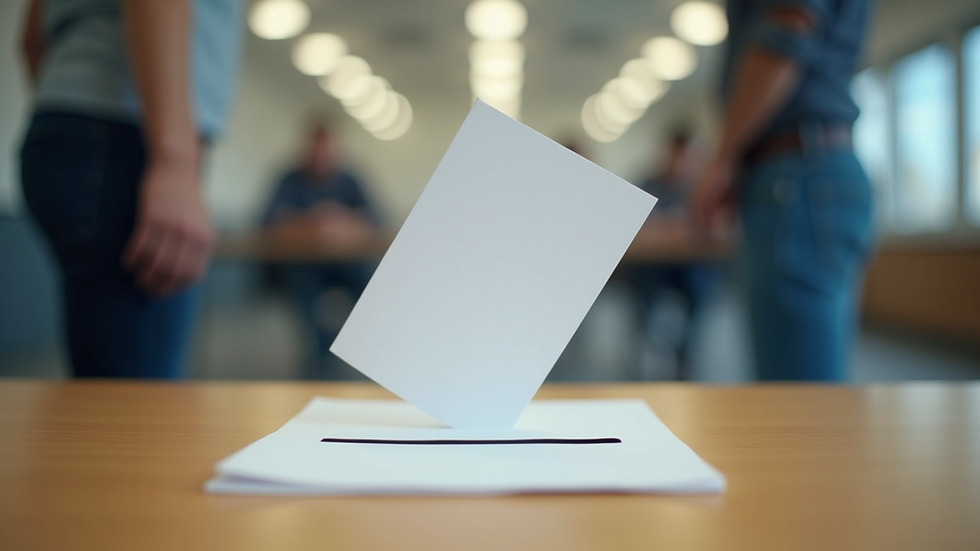 Eye-level view of a voting booth with a ballot ready to be cast