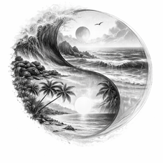A yin yang beach scene representing energy balancing in Touch For Health.