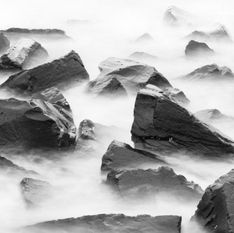 rocks in the fog