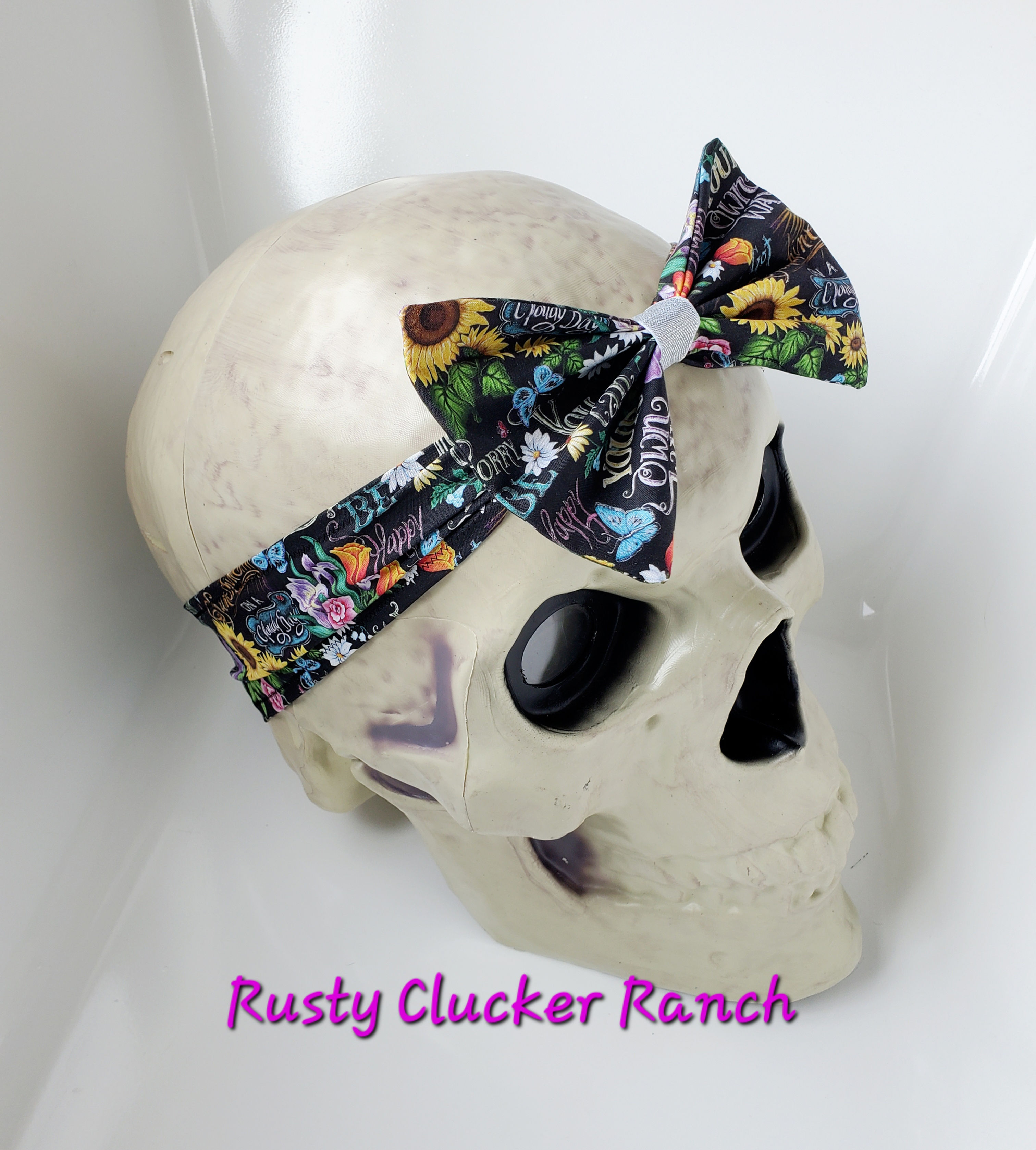 12 ft Skeleton Headband with bow spring flower print