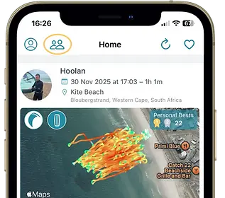 Connections icon highlighted in the Hoolan App menu - share your sessions with friends.