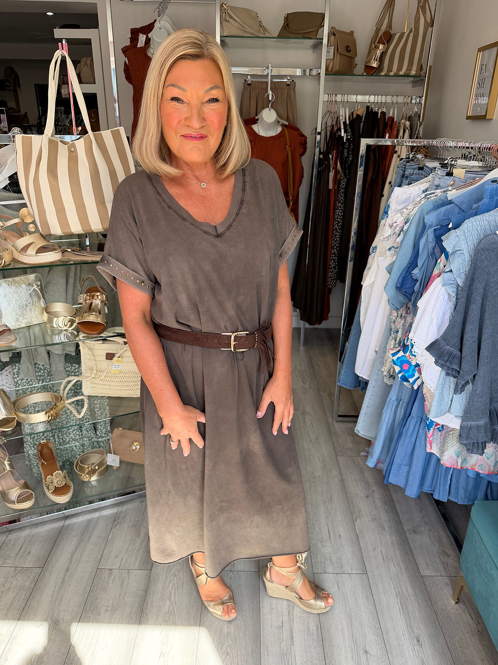 Thumbnail: Studded T-shirt Dress - Mocha