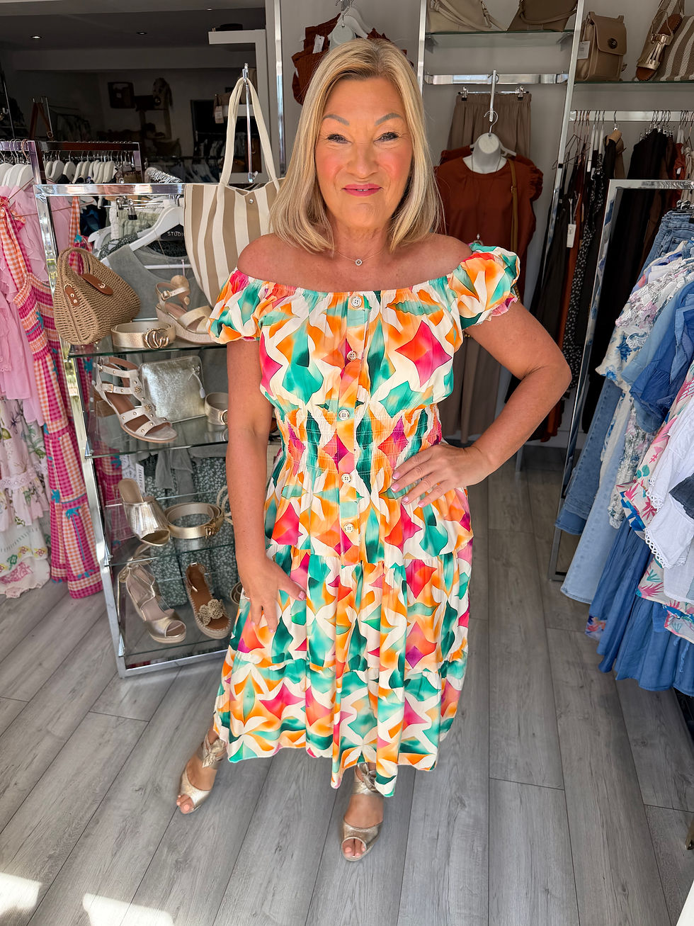 Thumbnail: Sasha Bardot Midi Dress - Multi