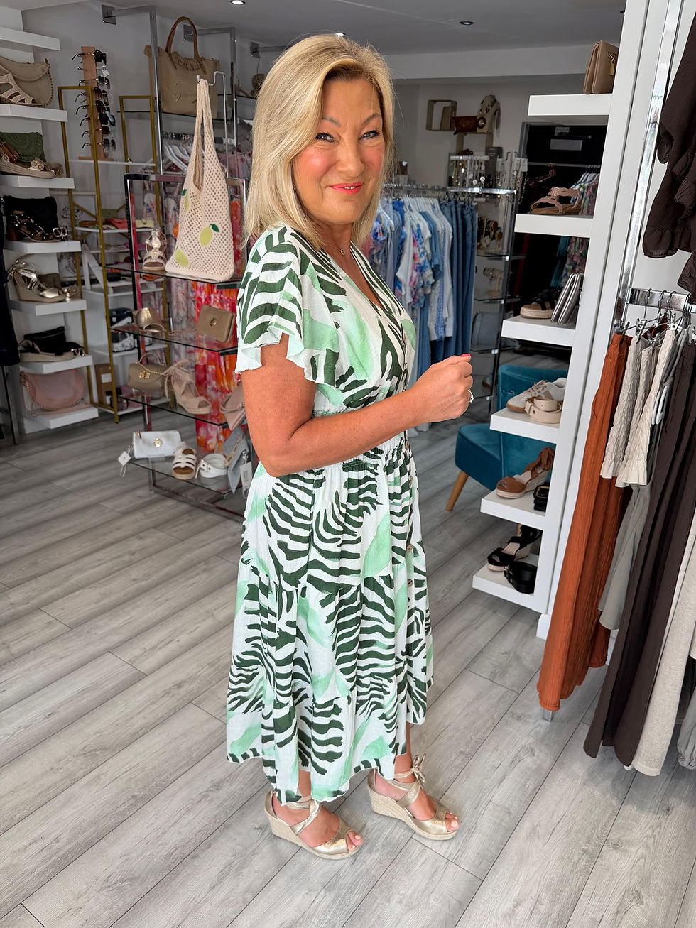 Thumbnail: Bella Button Angel Sleeve Midi Dress - Green