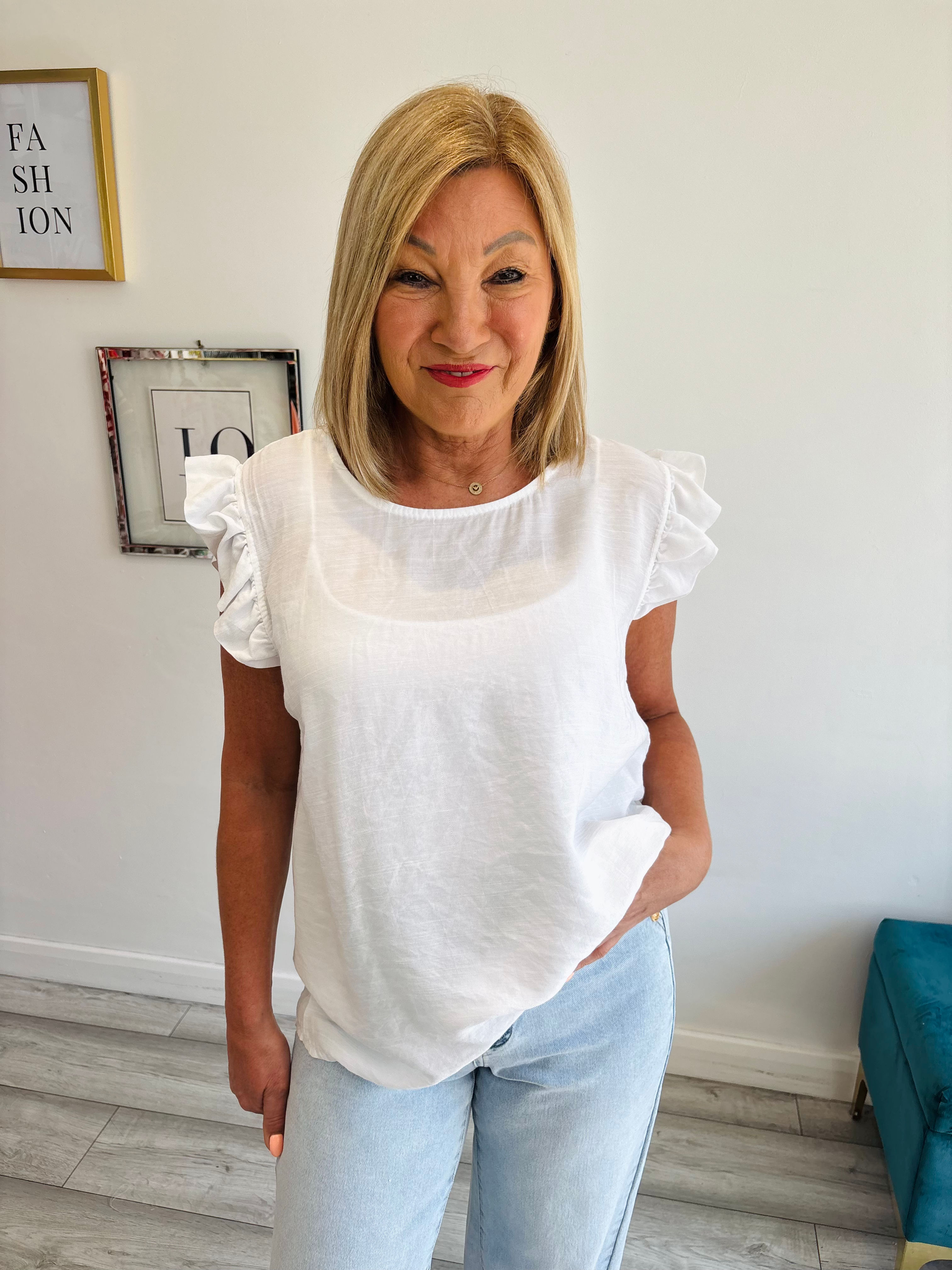 Arabella Button Back Top - White
