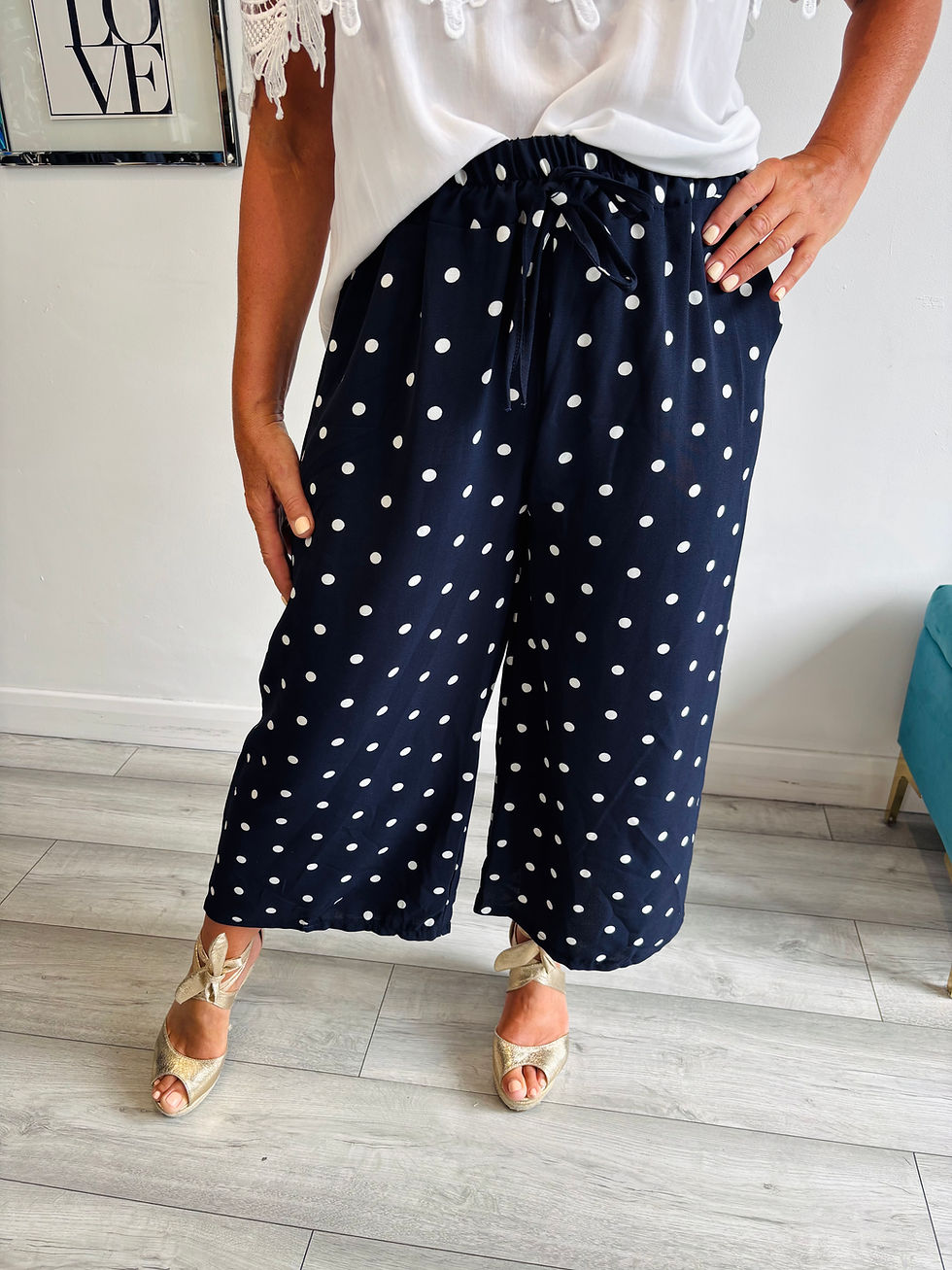 Thumbnail: Polka Wide Leg Culottes Navy