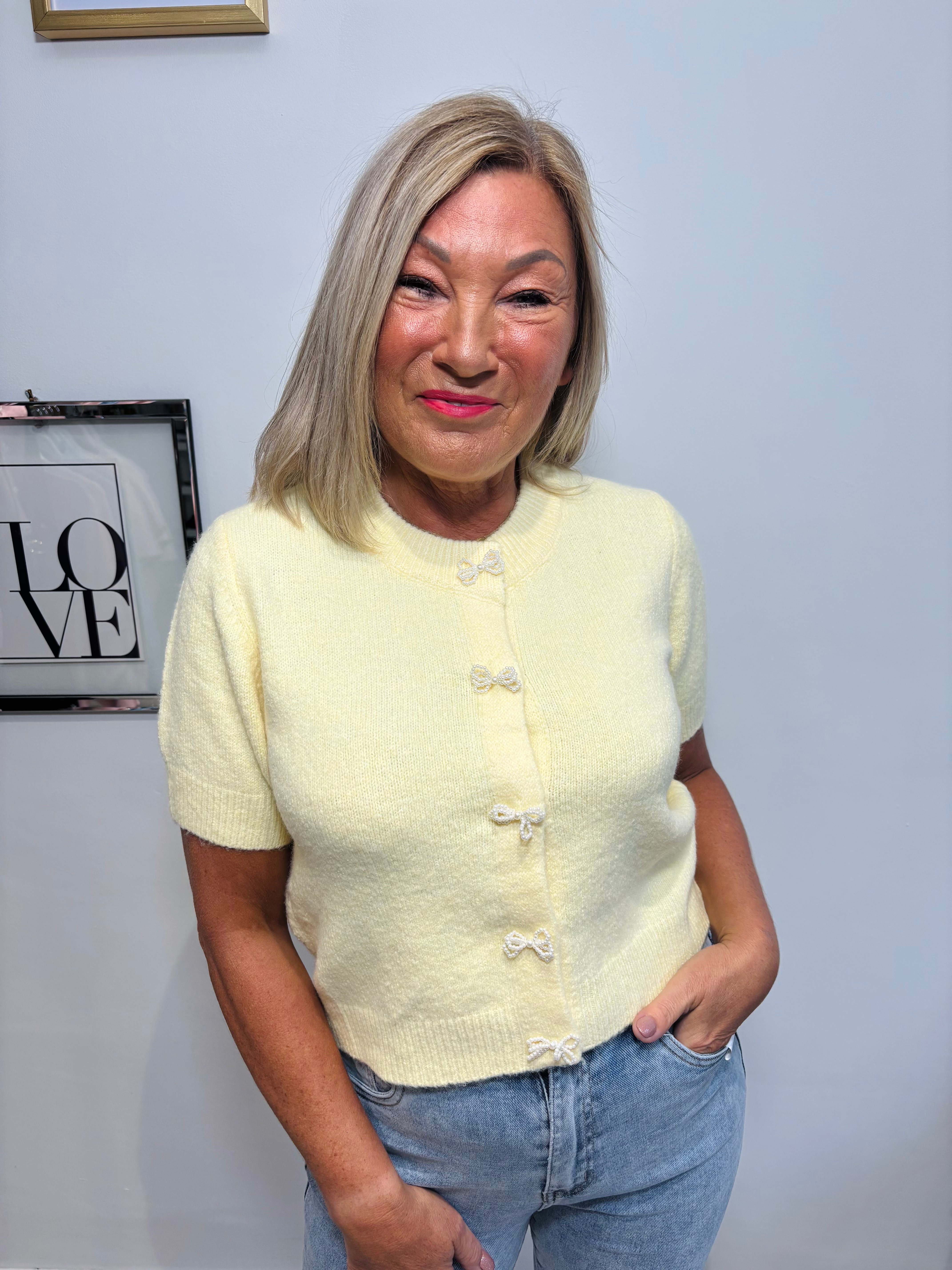 The Amélie Pearl Bow Jumper - Lemon