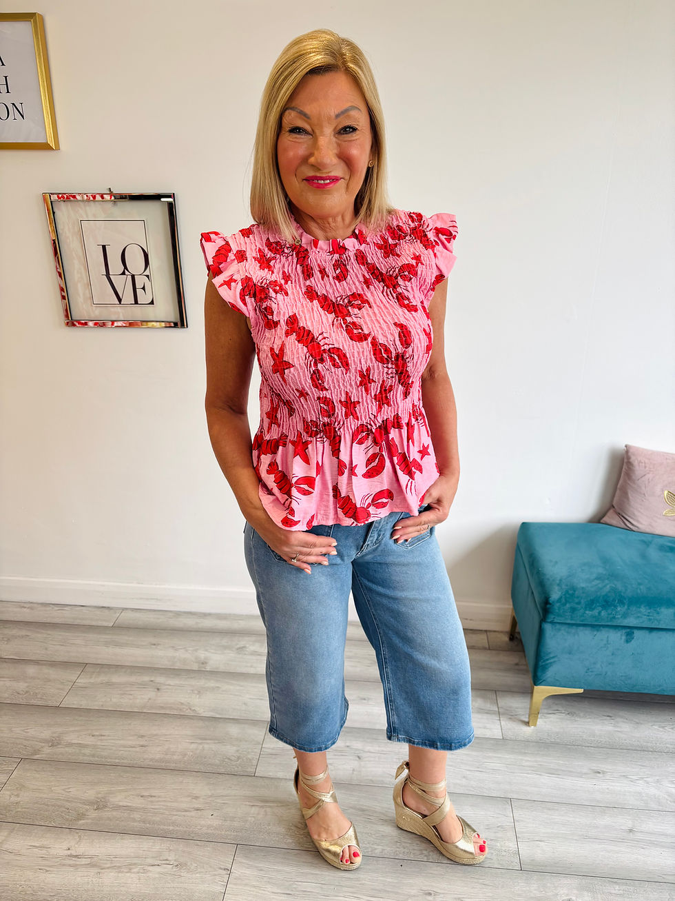 Thumbnail: Lobster Shirred Frill Top - Pink