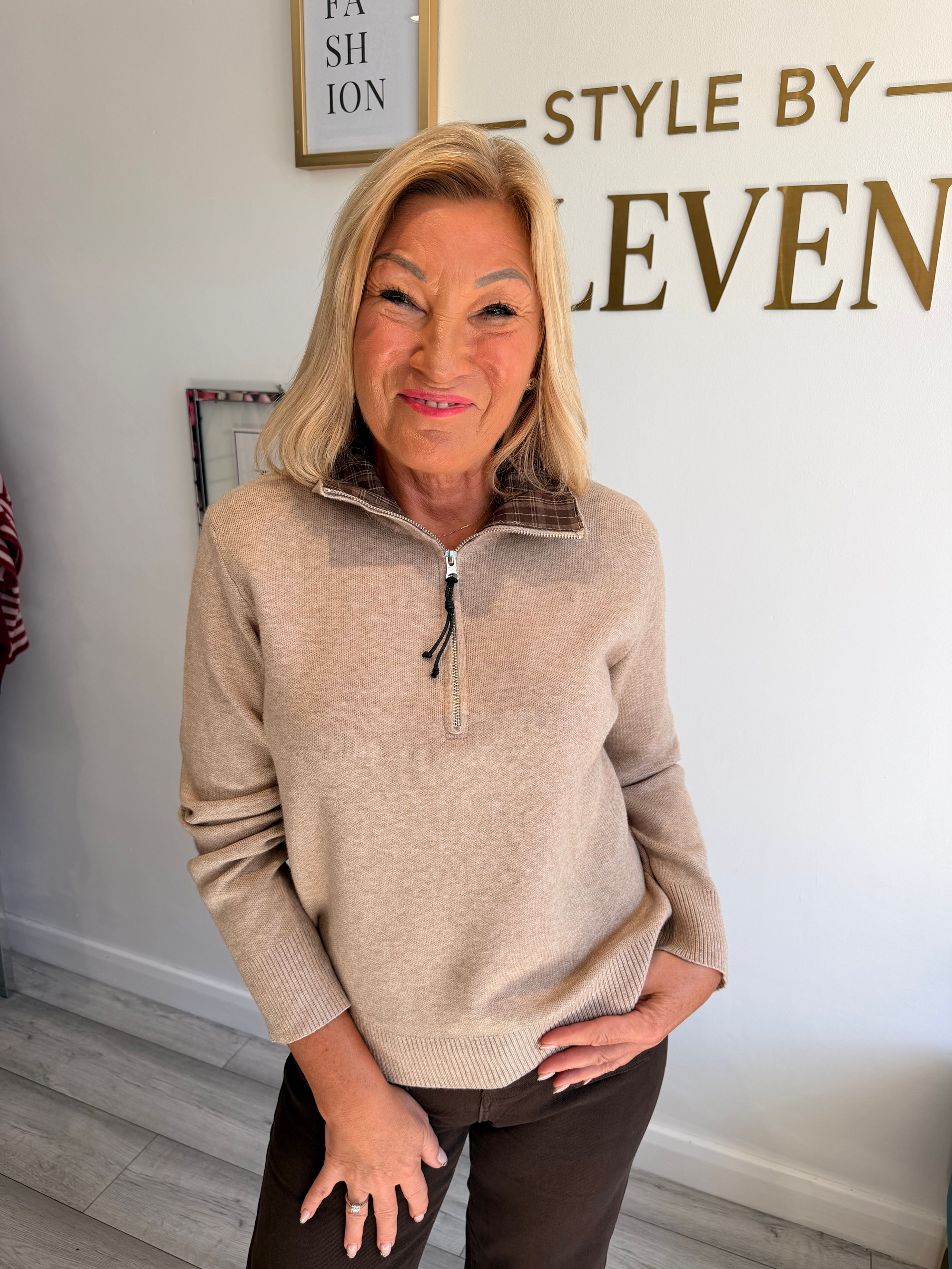 Harper Check Quarter Zip Knit
