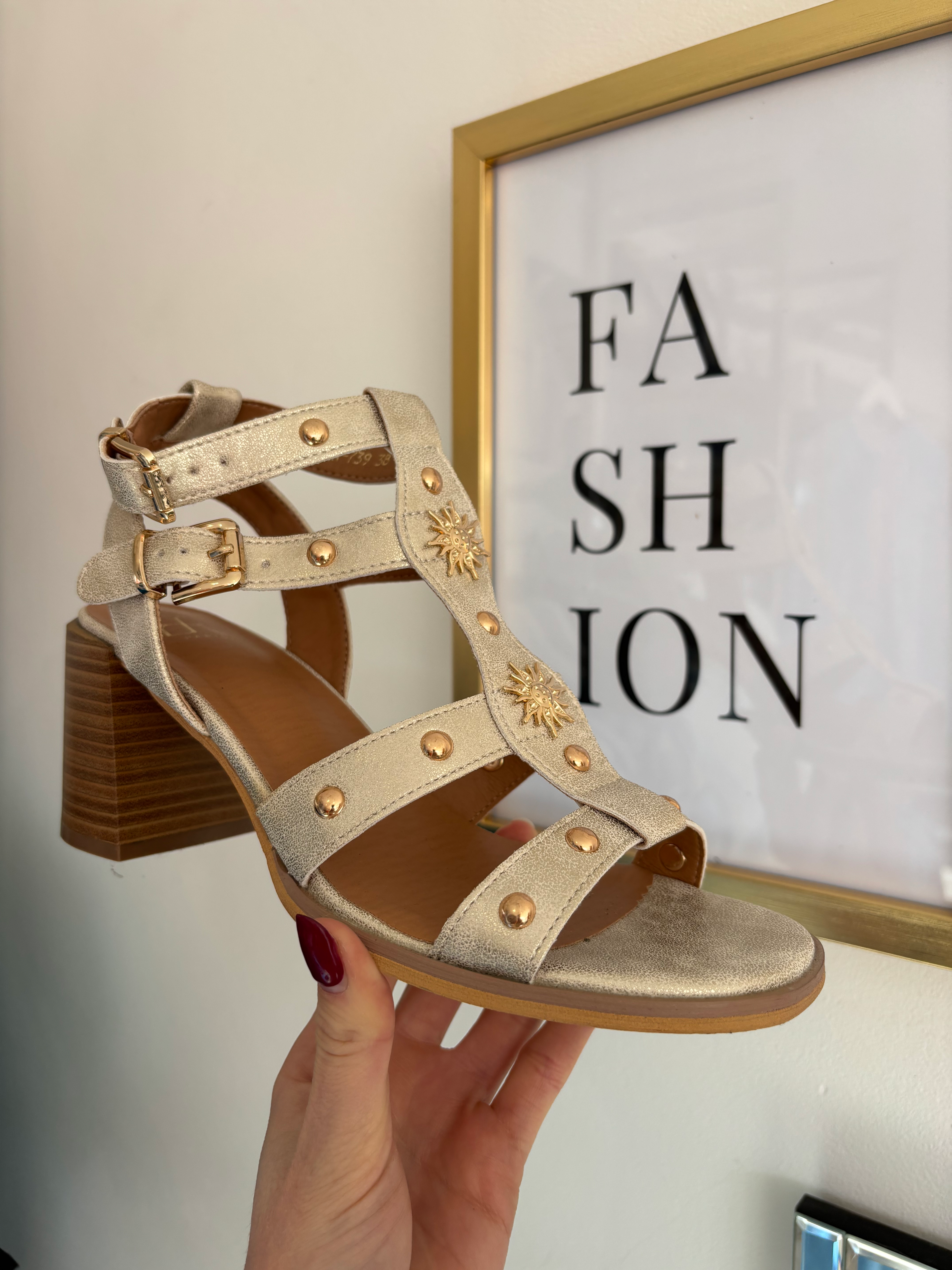 Soleil Embellished Gladiator Heels - Champagne 