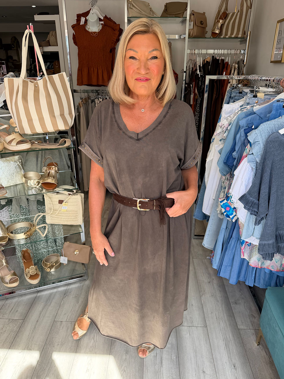 Thumbnail: Studded T-shirt Dress - Mocha