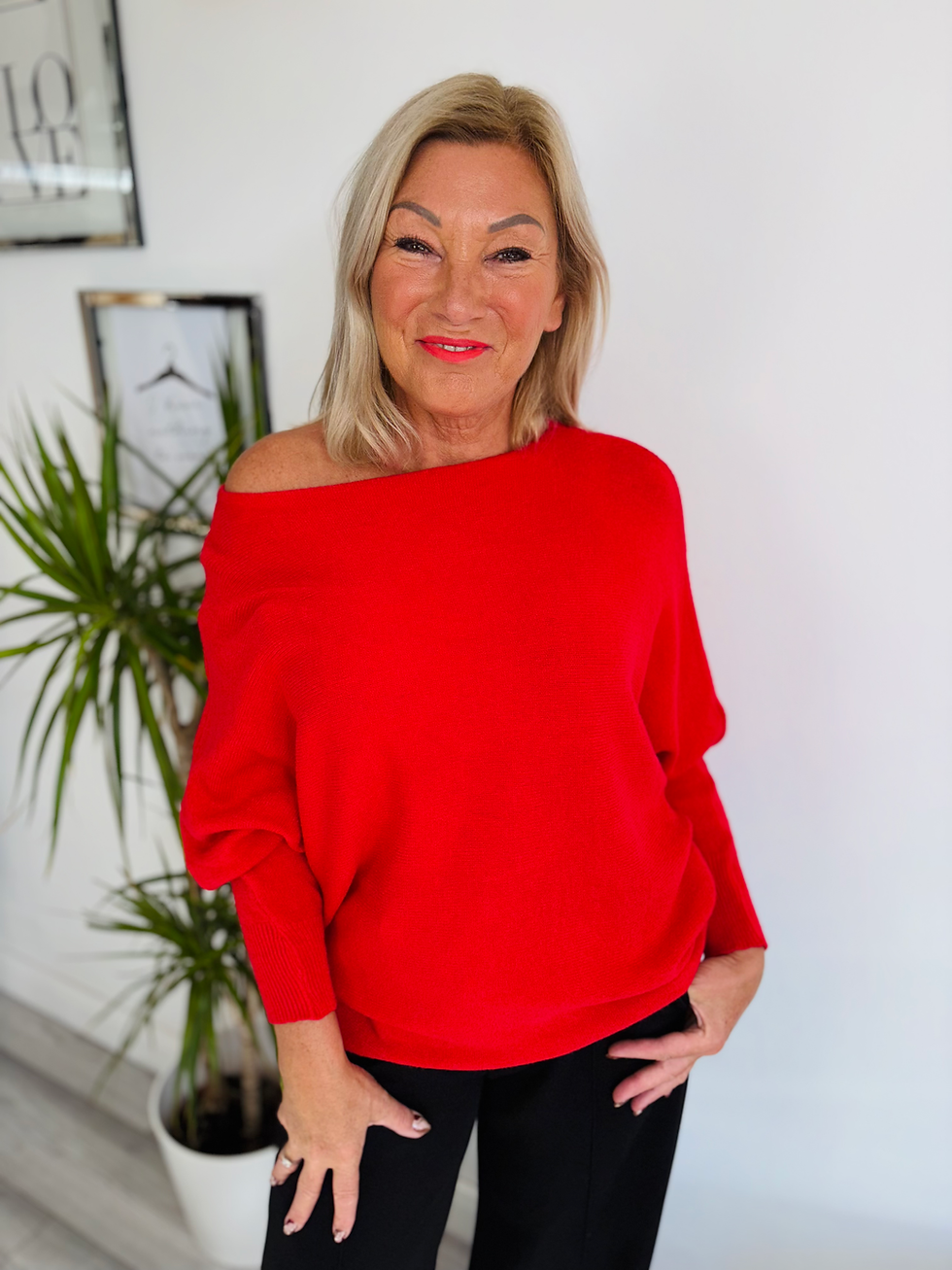 Slouch Batwing Knit Jumper - Red
