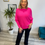 Thumbnail: Slouch Batwing Knit Jumper - Bright Pink