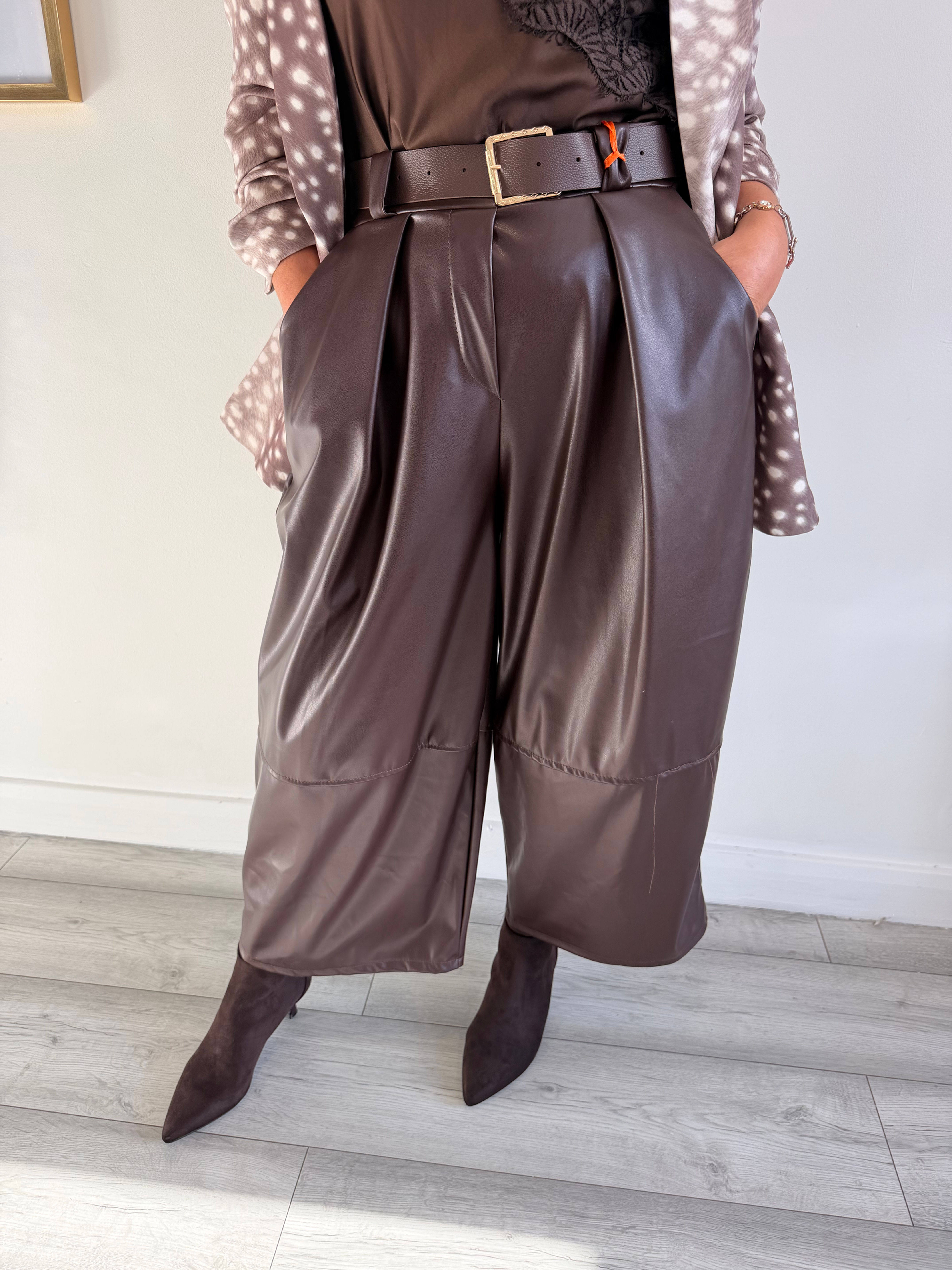 The Relaxed Leg PU Trousers - Chocolate Berry