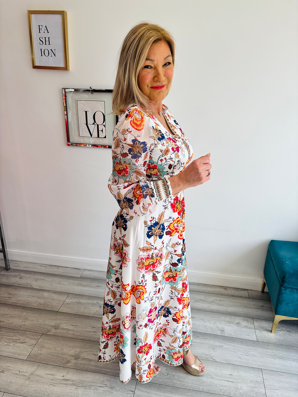 Thumbnail: The Sophia Printed Coral Midi Dress