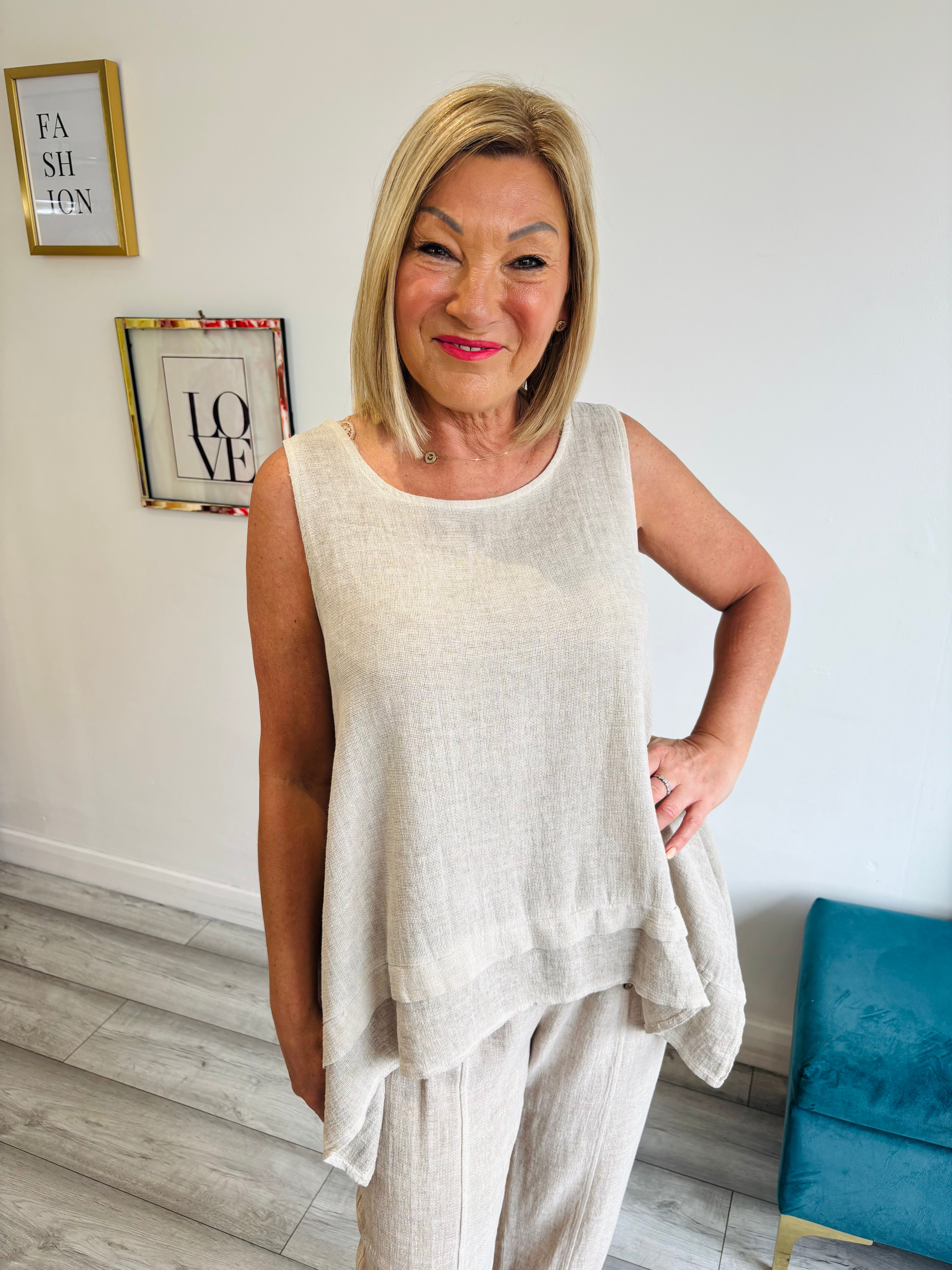 The Coastal Linen Blend Sleeveless Top - Beige
