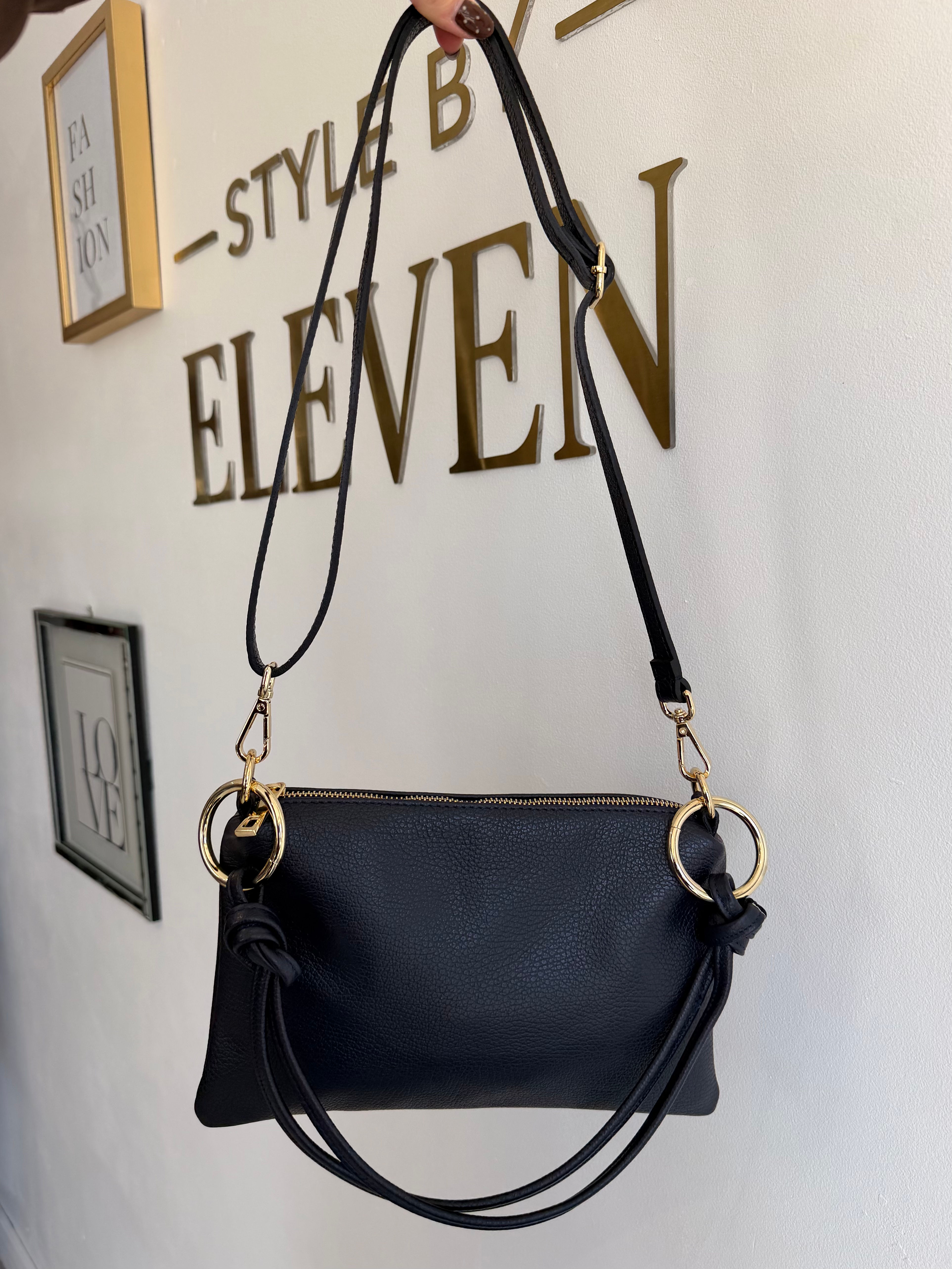 Leather Gold Loop Bag - Navy