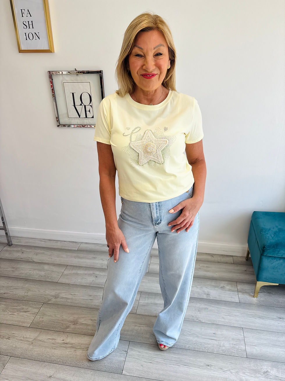 Thumbnail: Gold Button Wide Leg Jeans - Light Blue