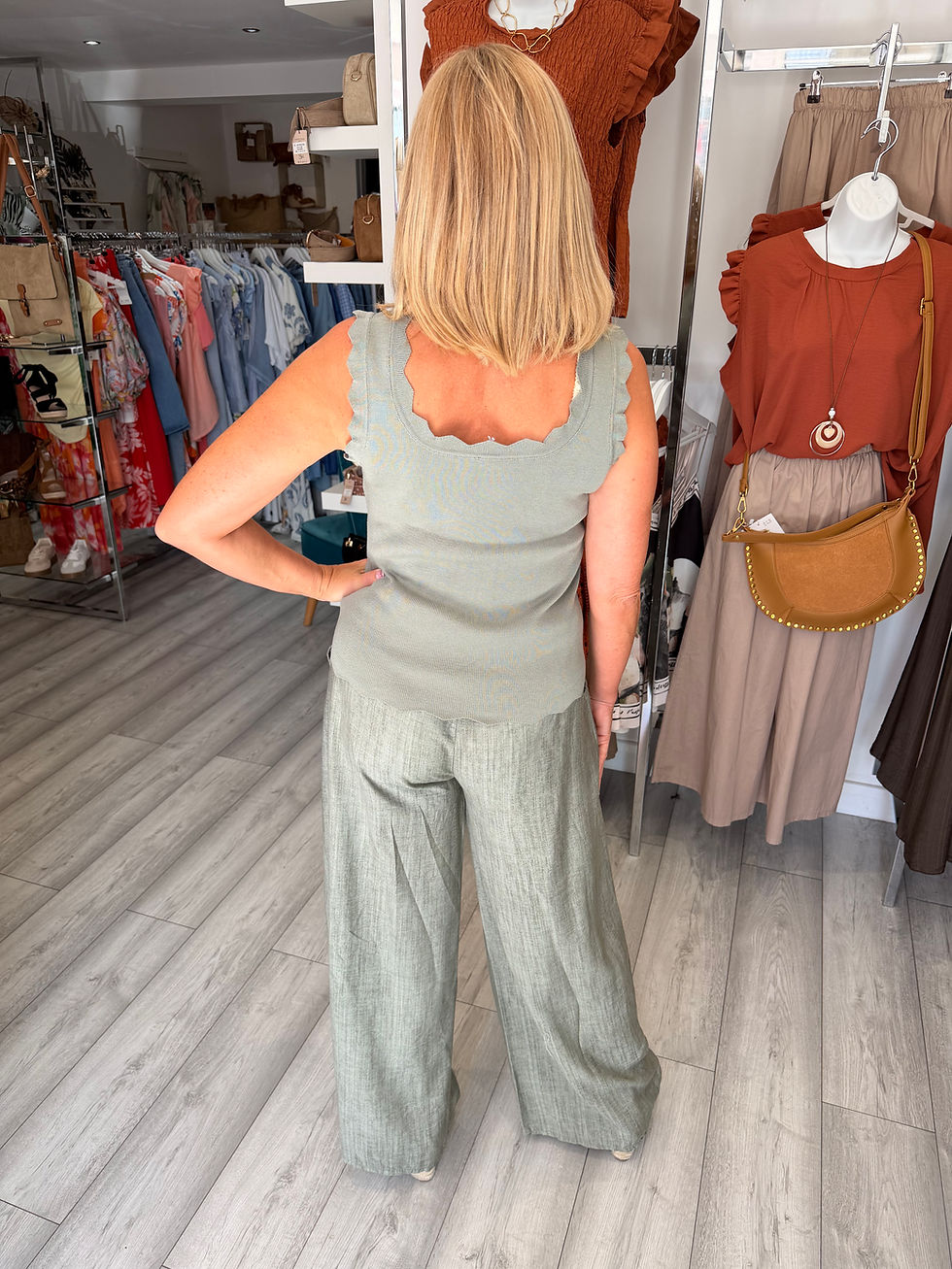 Thumbnail: Scallop Ribbed Vest - Khaki