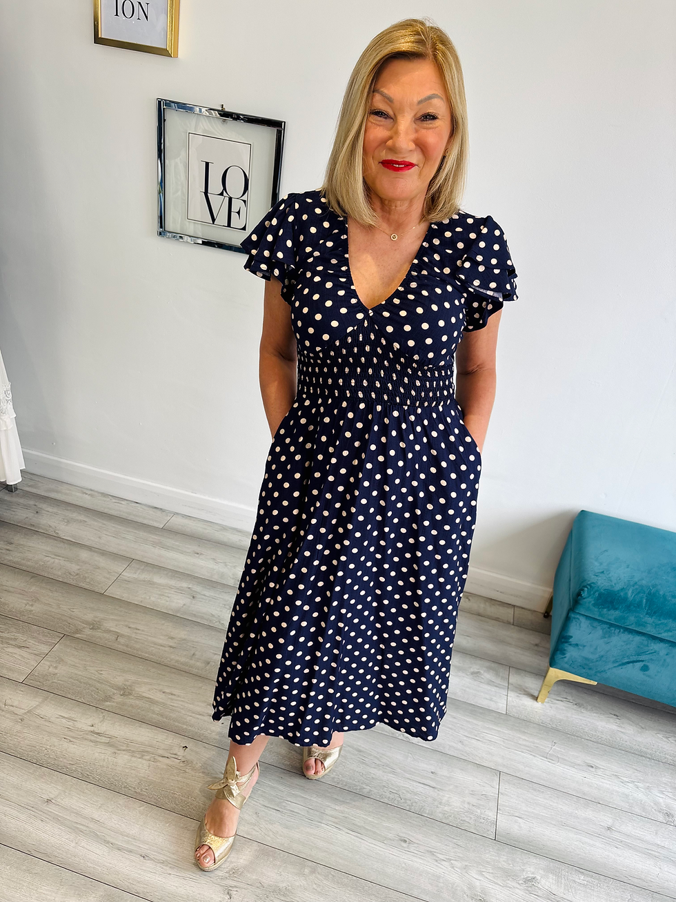 Thumbnail: The Rue Polka Dress - Navy