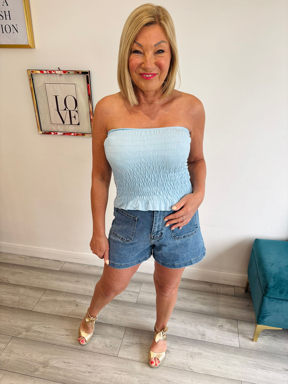 Thumbnail: The Nyla Shirred Bandeau Top - Blue