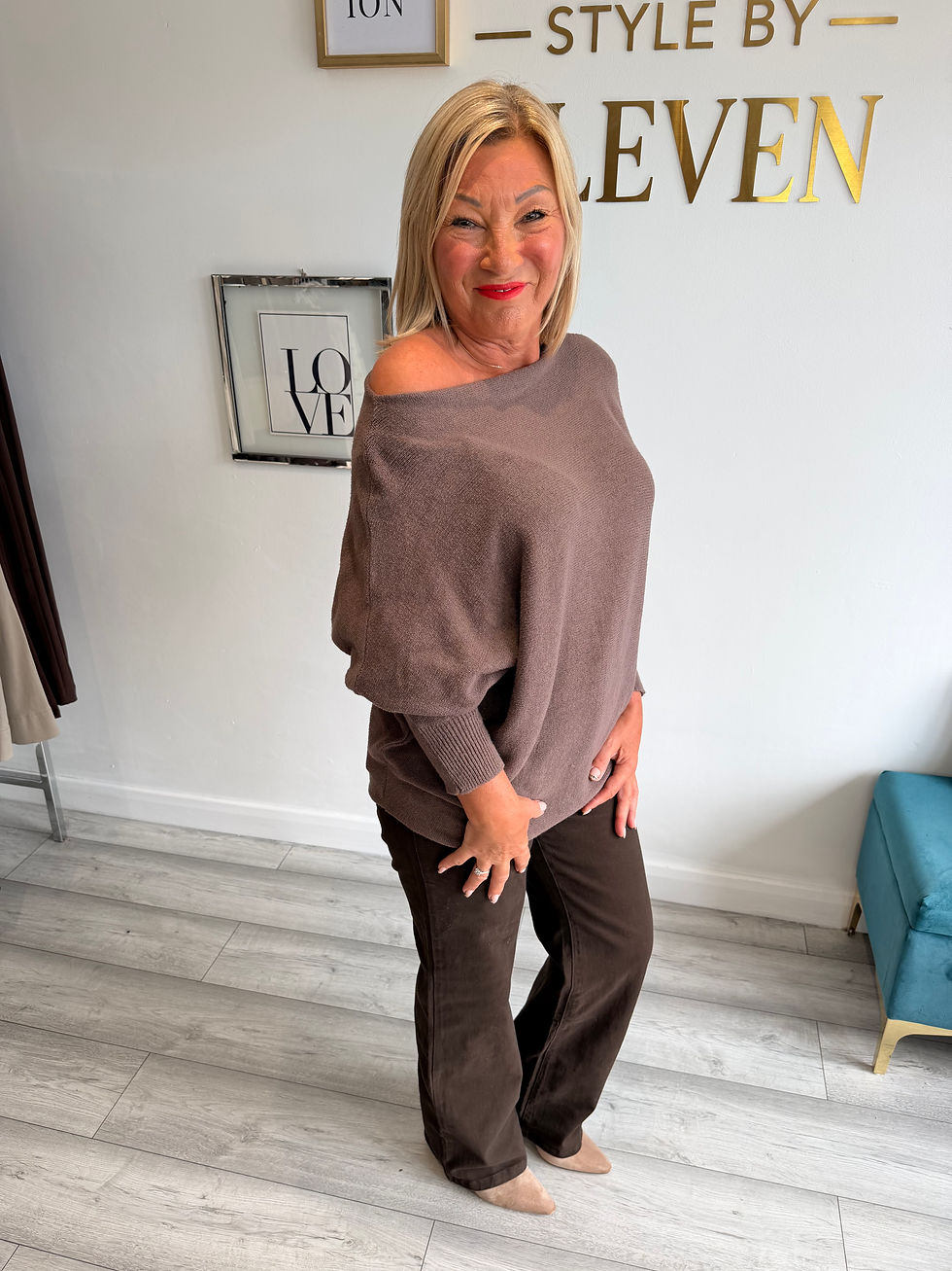 Thumbnail: The Signature Slouch Batwing Knit Jumper - Taupe