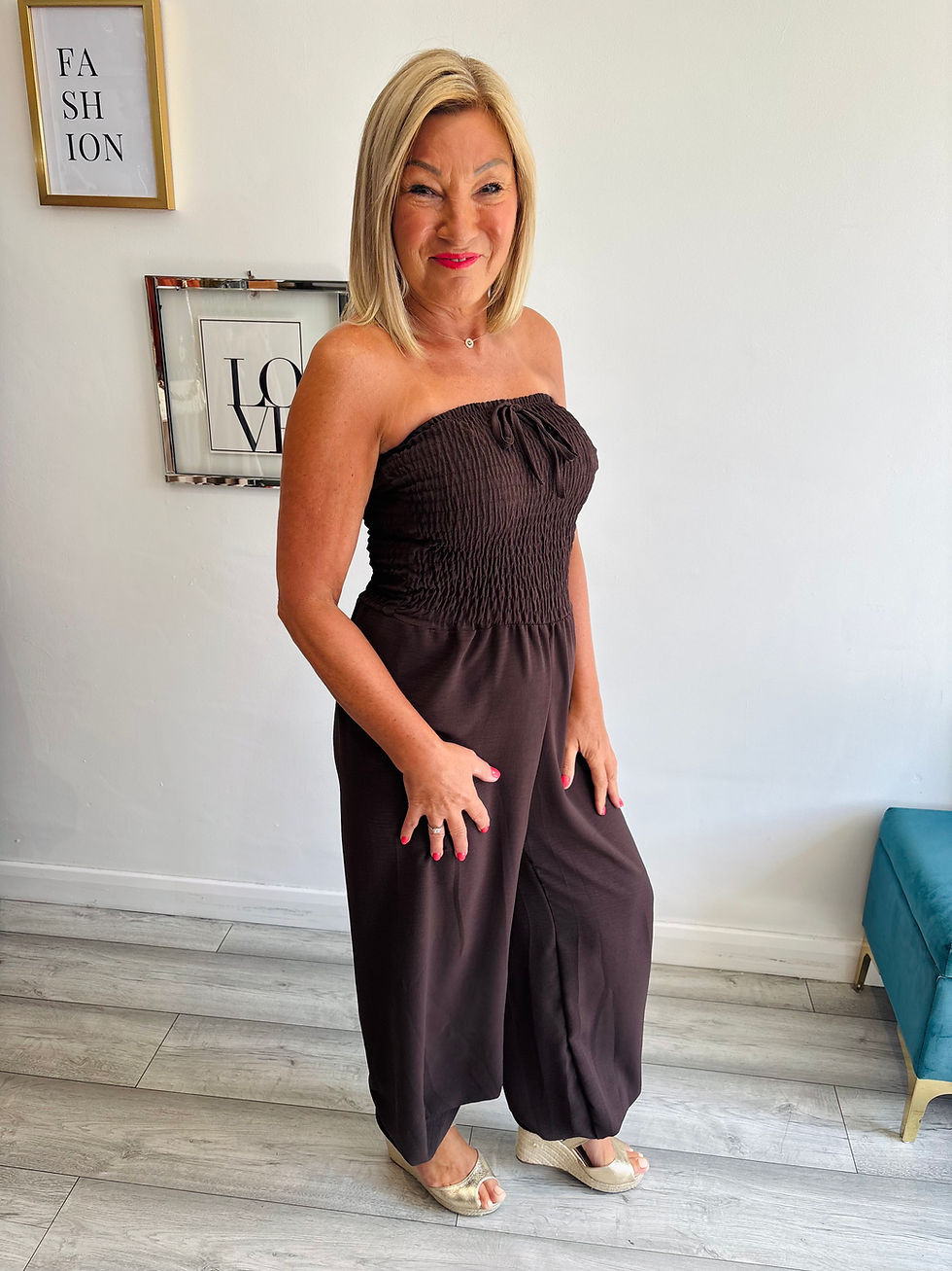 Thumbnail: Pippa Strapless Cuff Jumpsuit - Chocolate