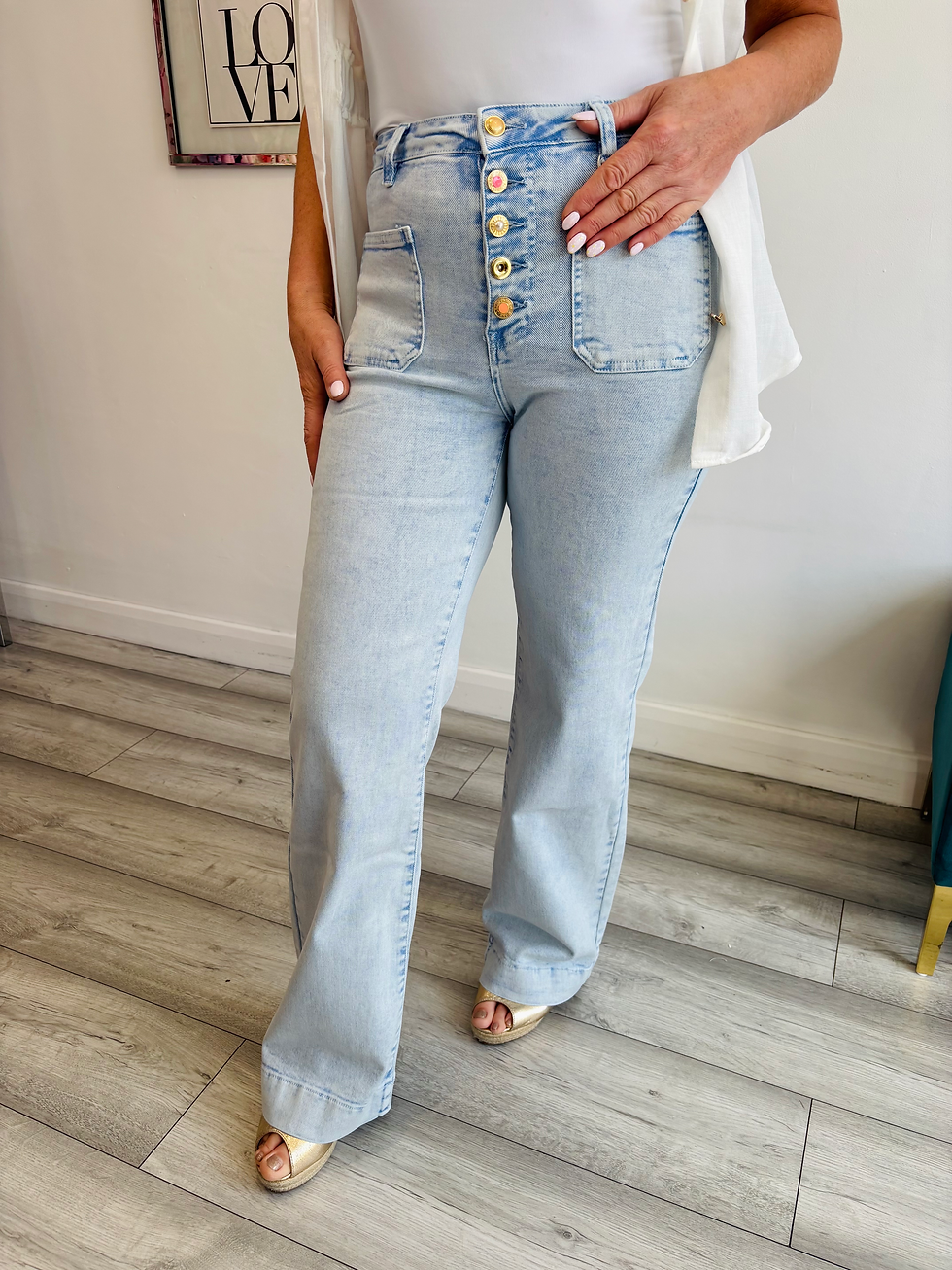 Thumbnail: The Marlowe Wide Leg Jeans - Acid Wash Blue