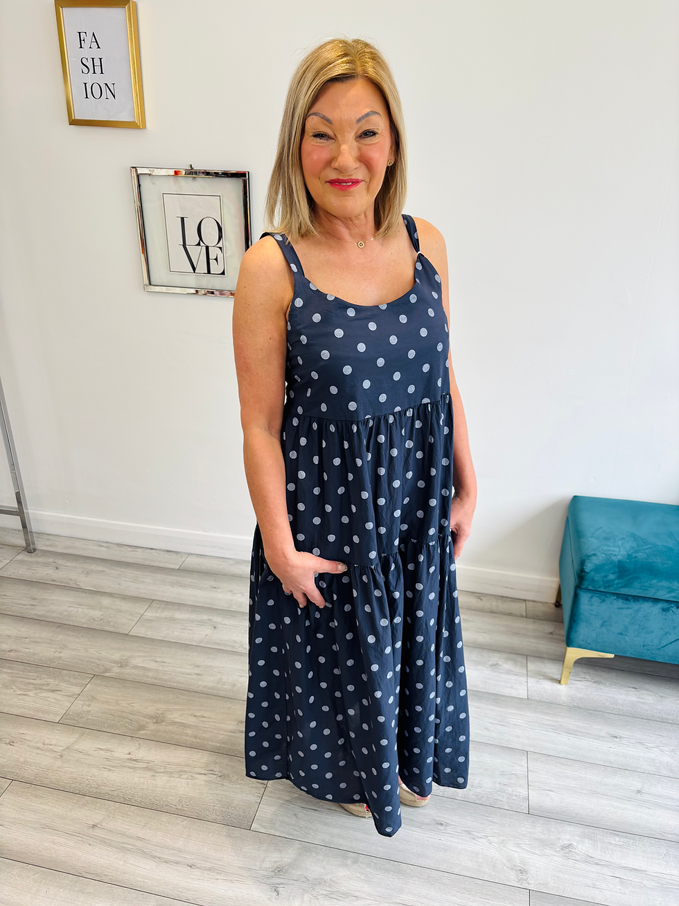 Thumbnail: Polka Perfection Dress - Navy