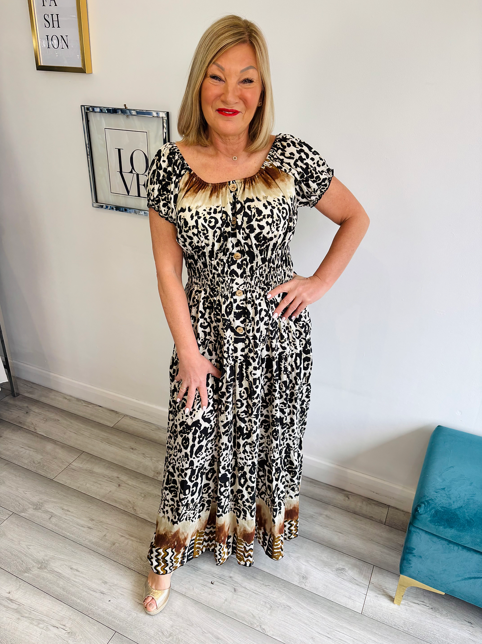 Thumbnail: Sasha Bardot Maxi Dress - Leopard