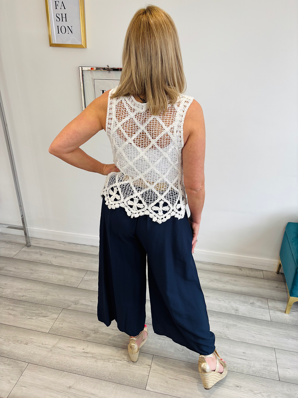 Thumbnail: Belted Wide Leg Culottes - Navy